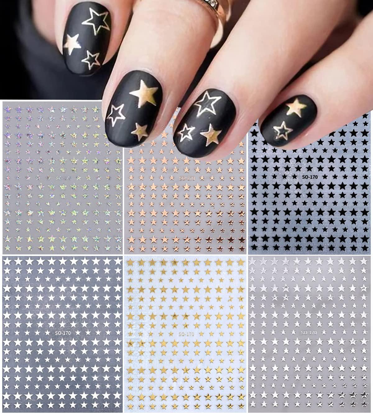 1 Sheet Laser Star Nail Sticker Gold White Silver Black Mansing Star Shape  Nail Decals Bling