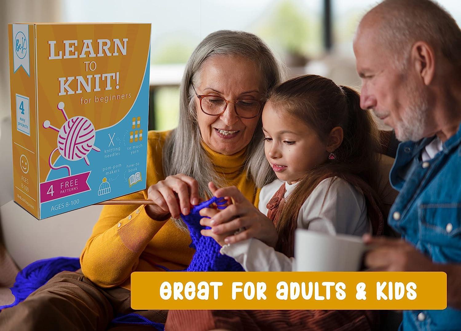 BeKnitting Knitting Starter Kit for Beginners | Great Craft for Adults and  Kids | Yarn, Pompom Makers, Needles