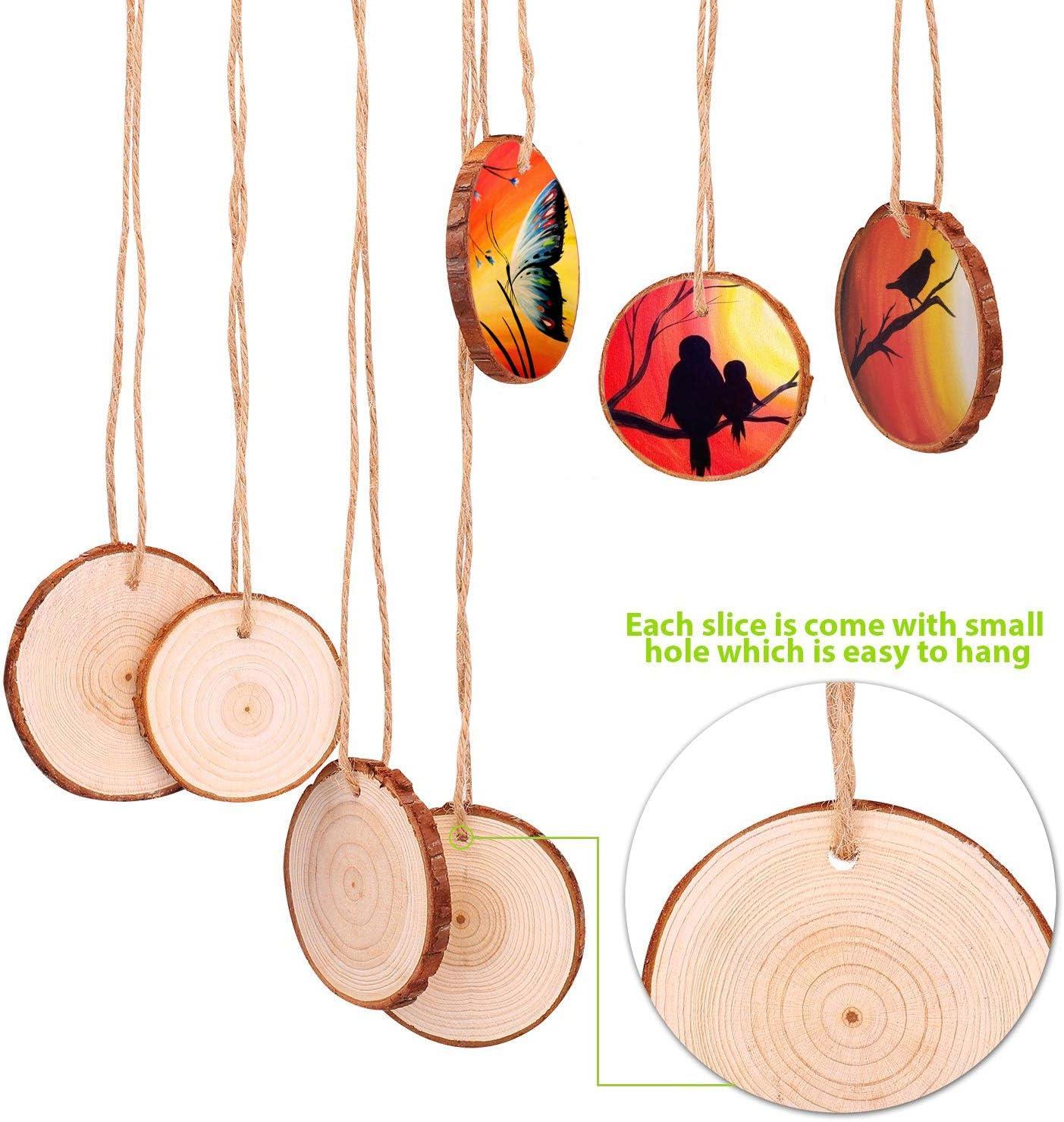 Fuyit Natural Wood Slices 30 Pcs 2.4-2.8 Inches Craft Wood Kit Unfinished  Predrilled with Hole Wooden Circles Tree Slices for Arts and Crafts  Christmas Ornaments DIY Crafts