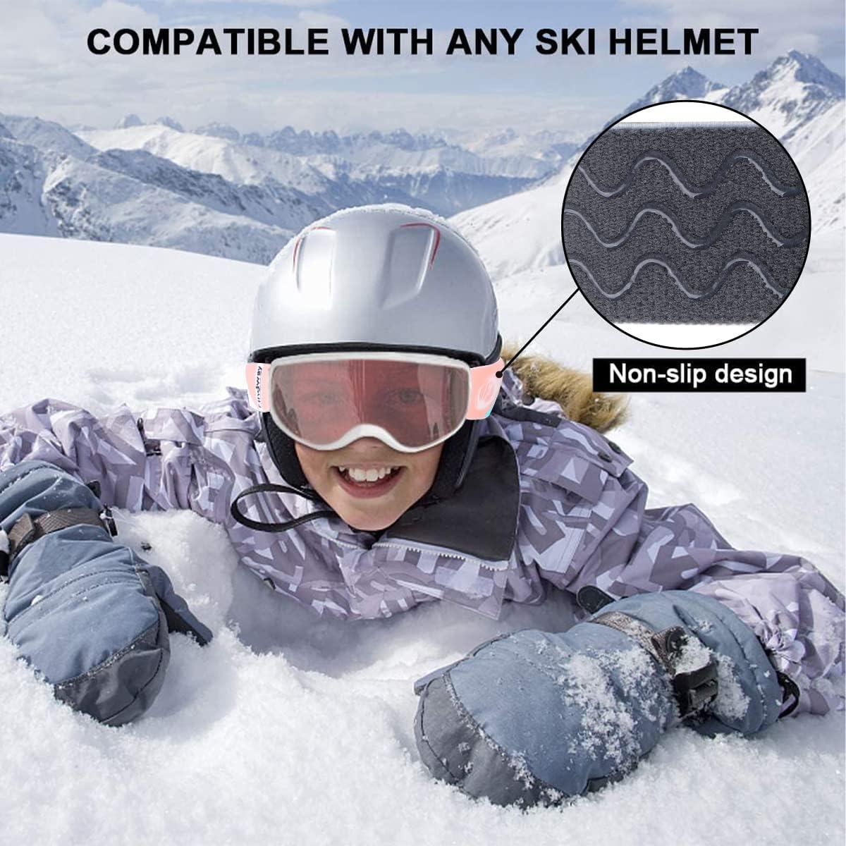 findway Kids Ski Goggles for Boys Girls Age 3 14 White Frame Pink Silver Lens VLT 21