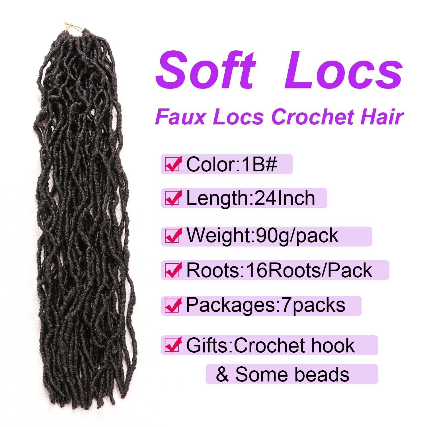 New Soft Locs Crochet Hair-24 Inch 7 Packs Faux Locs Crochet Hair for Black  Women Wavy Crochet Braids Hair (24 Inch (Pack of 7) 1B) 24 Inch (Pack of 7)  1B