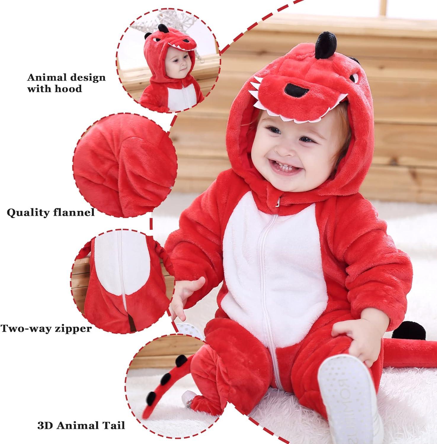 Doladola Unisex Kid's&Toddler's Red Dinosaur Hooded Romper