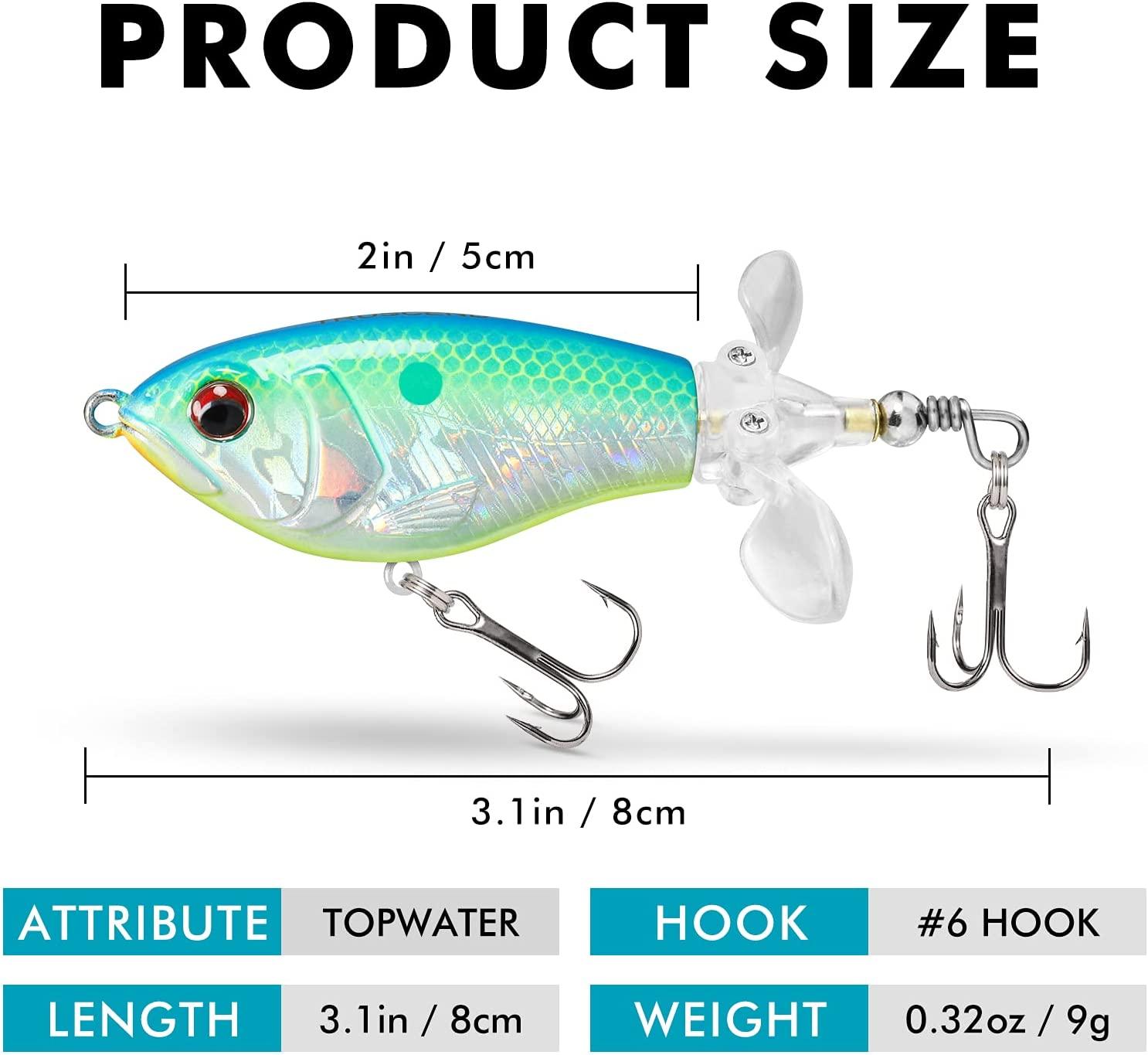 TRUSCEND Topwater Fishing Lures Whopper Fishing Lure with BKK Hooks  Floating Minnow Baits with Rotating Tail Top Water Pencil Lures for Trout  Pike Perch Surface Bass Lures Freshwater Saltwater B-30.3oz