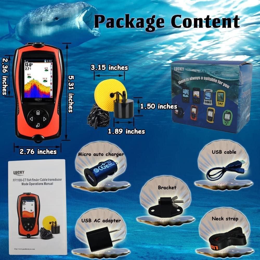 LUCKY Portable Fish Finder Handheld Kayak Fish Finders Wired Fish Depth  Finder Sonar Sensor Transducer for Boat Fishing Sea Fishing
