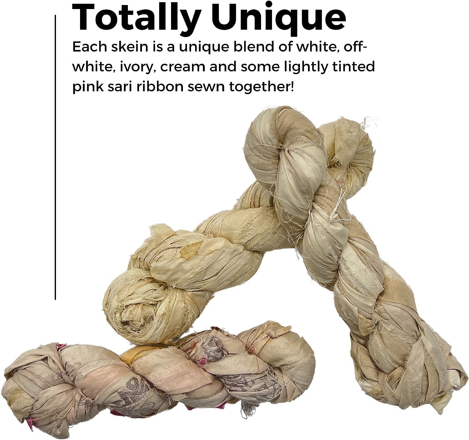 Recycled Sari Silk Ribbon Yarn - 100g White Cream Bulky Weight For Knitting & Crochet