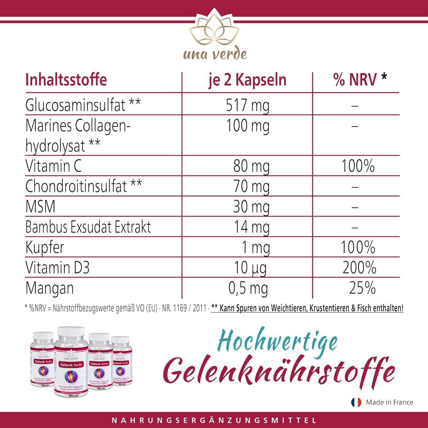 Una Verde Joint Forte 180 Capsules High Dose Glucosamine Chondroitin