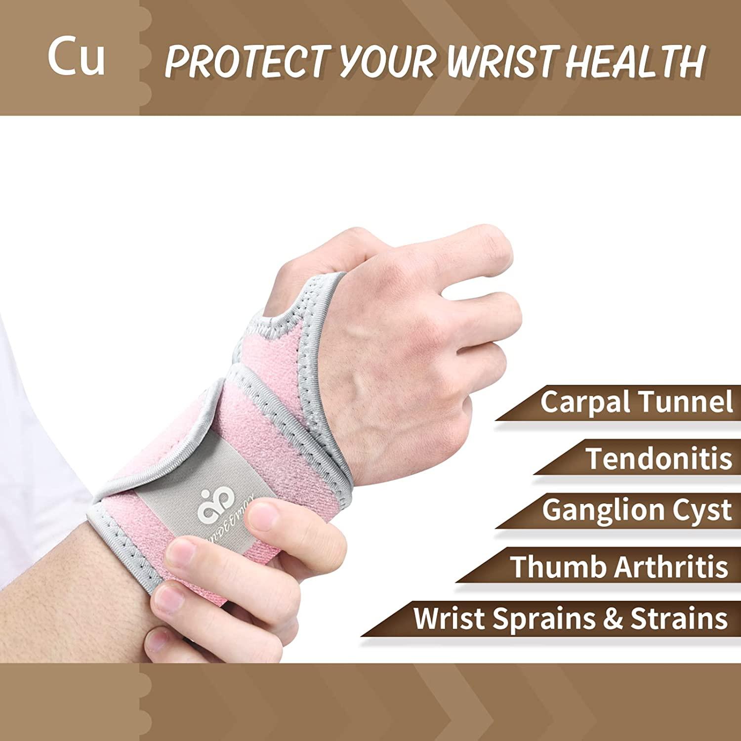 INDEEMAX Copper Infused Wrist Braces - 2 Pack Adjustable Support For Carpal Tunnel & Arthritis