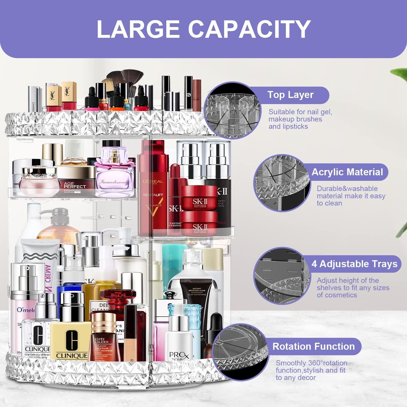 Twinkie Molly Makeup Organizer 360 Degree Rotating Adjustable Cosmetic  Storage Acrylic Clear Display Case with Large Capacity, Fits Jewelry,Makeup