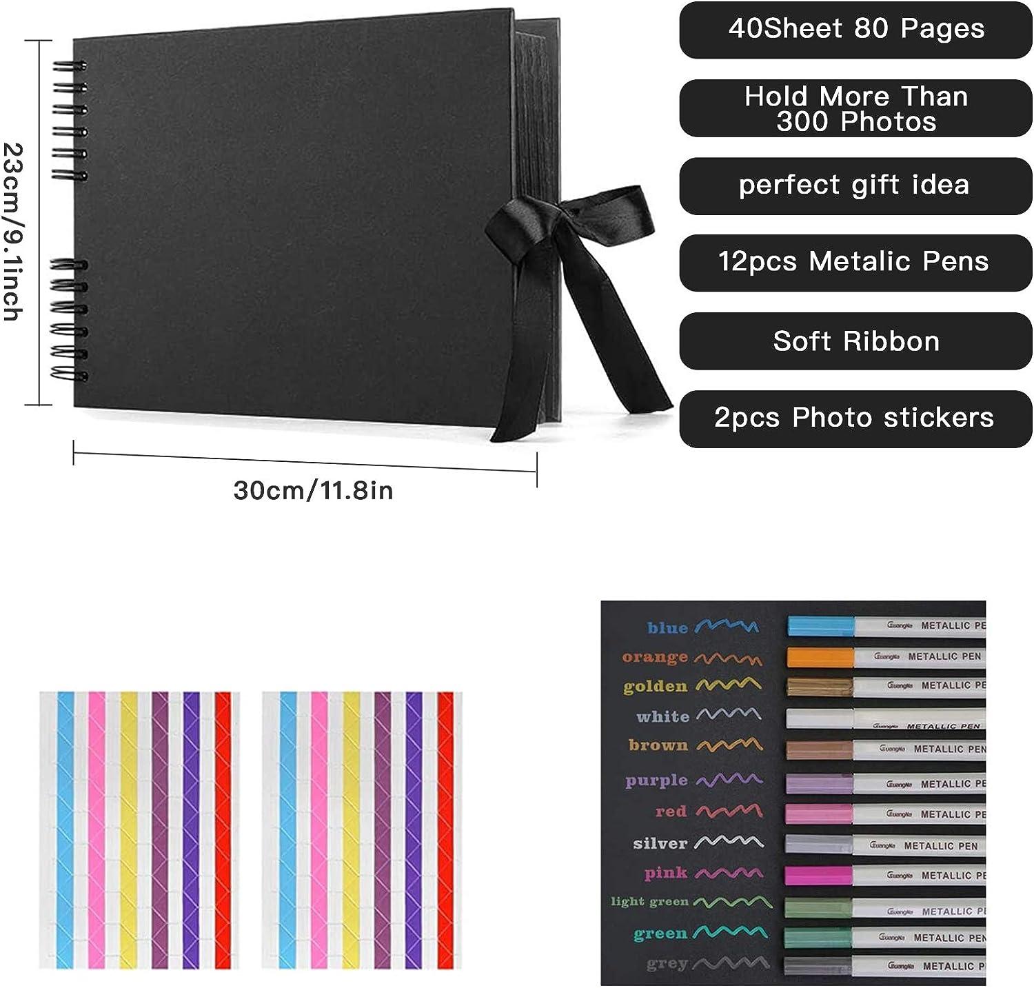 EVNEED 11.5 x 8.5 Inch Scrapbook Photo Album Wedding Guest Book Anniversary  Memory Scrapbooking Wedding Photo Album with DIY Accessories Kit for Craft  Paper DIY Xmas Gift 80 Pages (40 Sheets) Black
