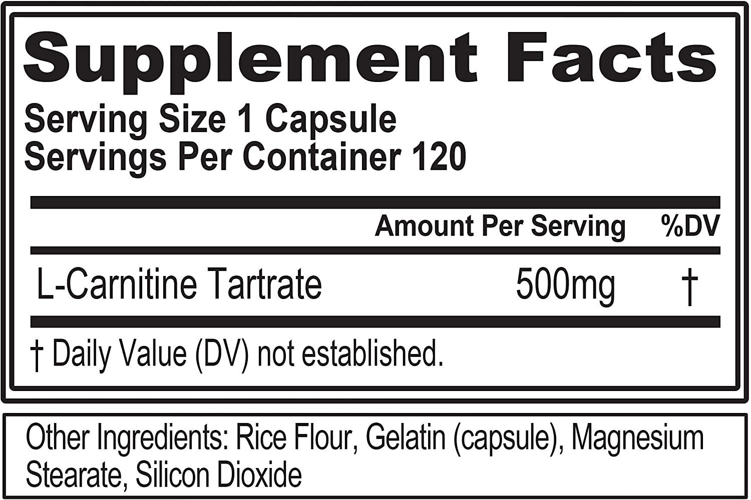 Evlution Nutrition L-Carnitine 500 - 500mg Pure L Carnitine, Stimulant-Free  - 120 Servings, 120 Count | Buy Now with Express International Delivery