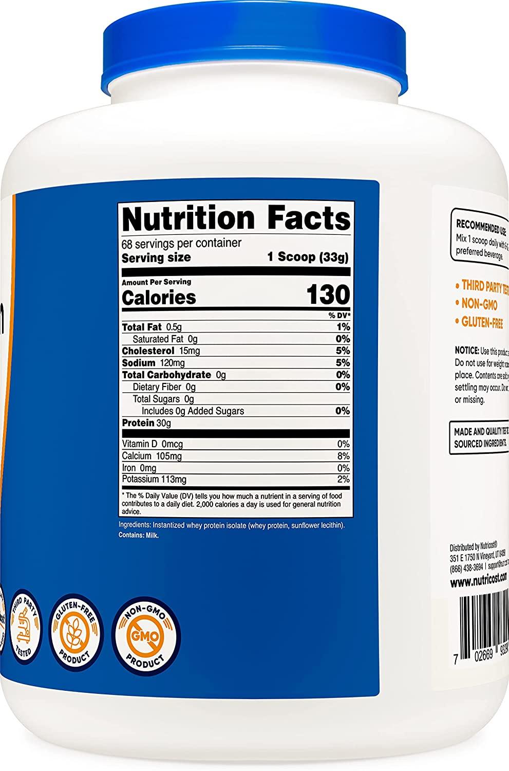 Nutricost Whey Protein Isolate 5LB Unflavored, Pack of 1