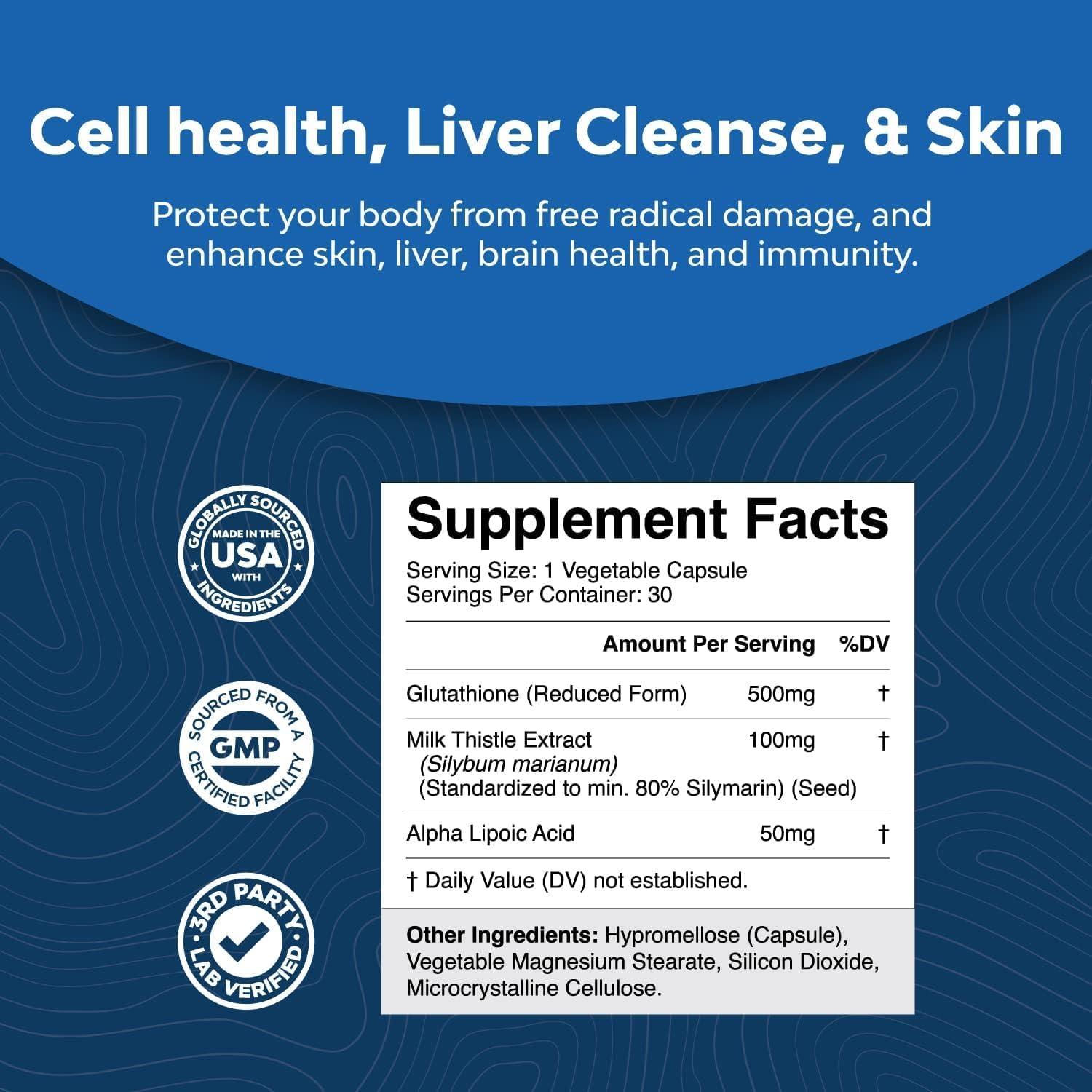 Glutathione Supplement with Glutamic Acid & Milk Thistle Extract - Liver  Support & Anti-Aging - 30 Count | Buy Now with Express International  Delivery | GoSupps.com