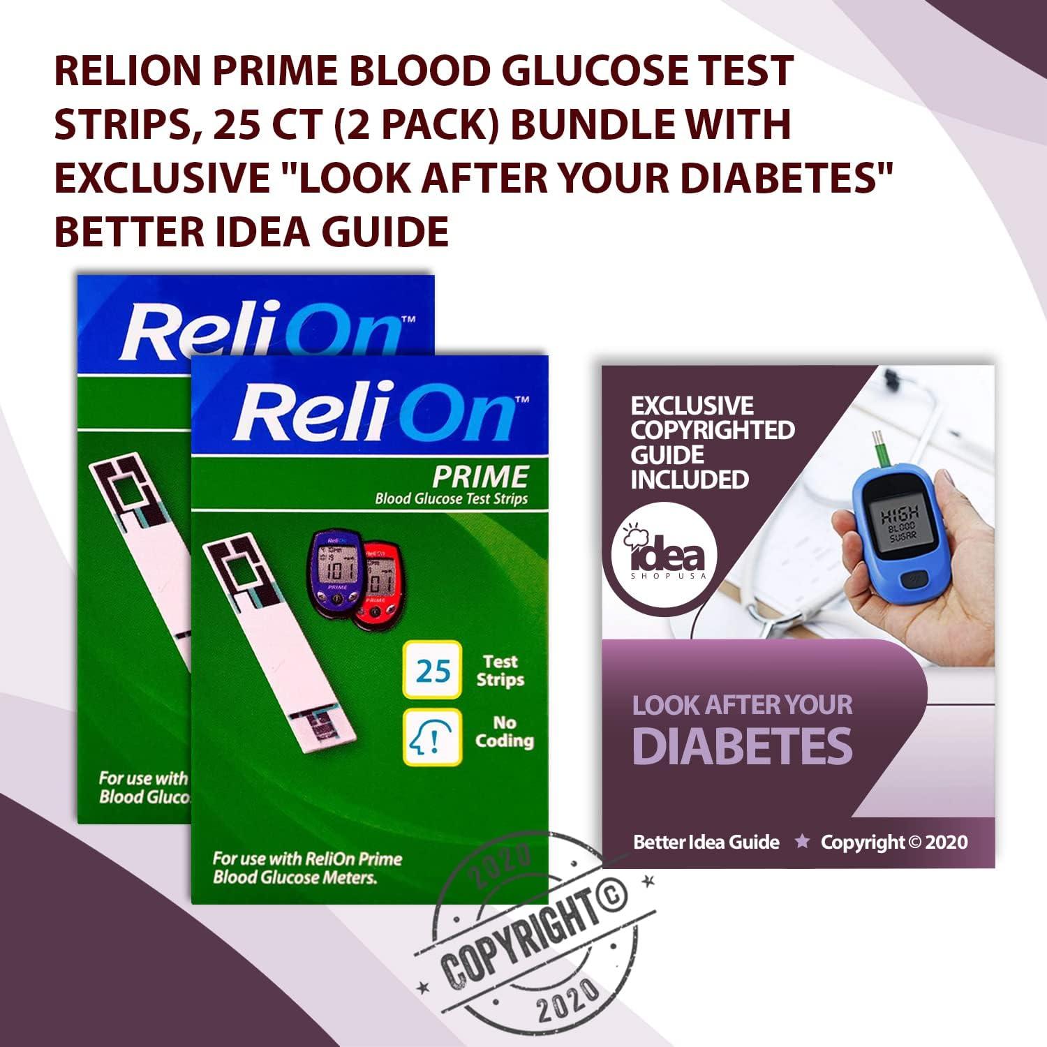 ReliOn Prime Blood Glucose Test Strips 25 Ct (2 Pack) Bundle + Look
