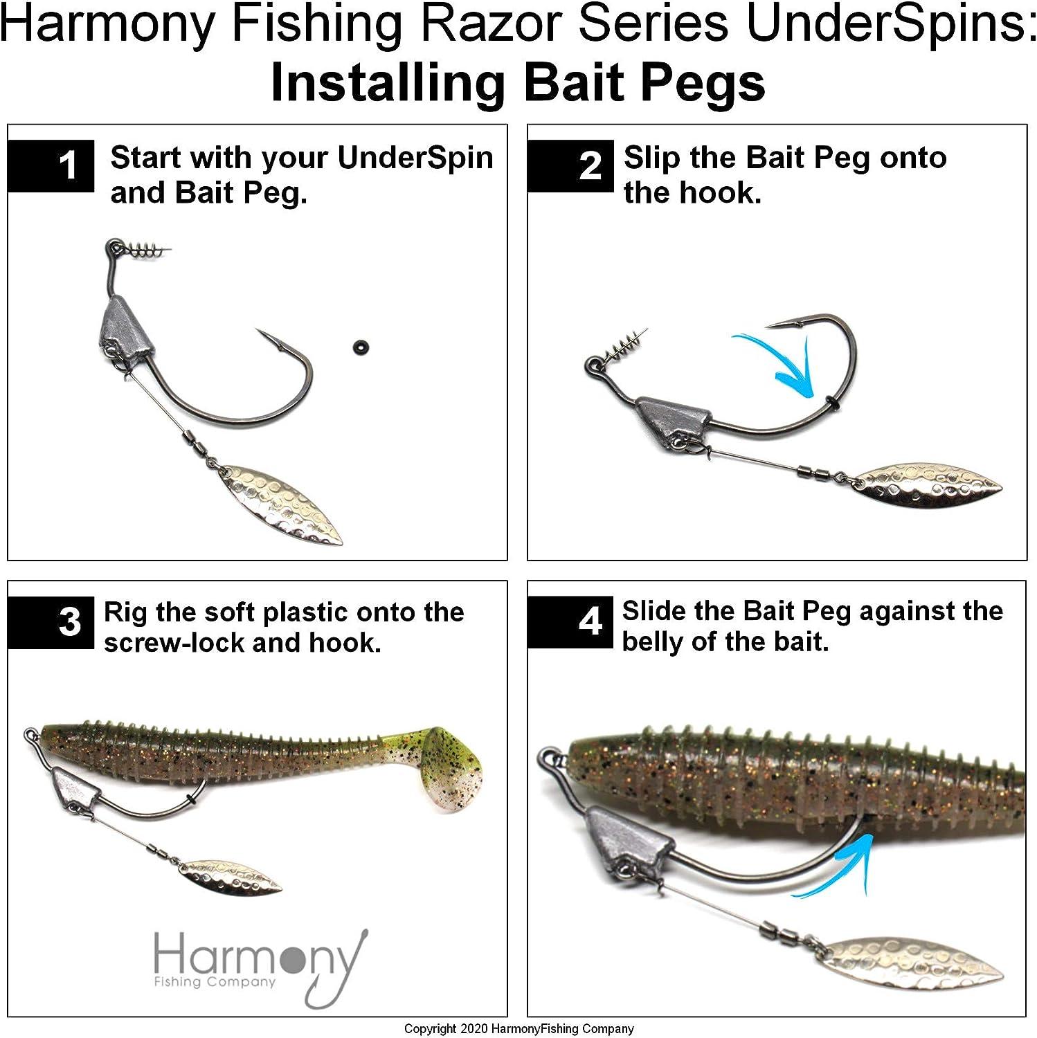 Harmony Fishing - Razor Series Underspin Swimbait Hooks (4 Pack w/ 5 Bait  Pegs) - Swimmer Hooks with Flashy Willow Spinner Blades 1/4 oz (3/0 Hook)