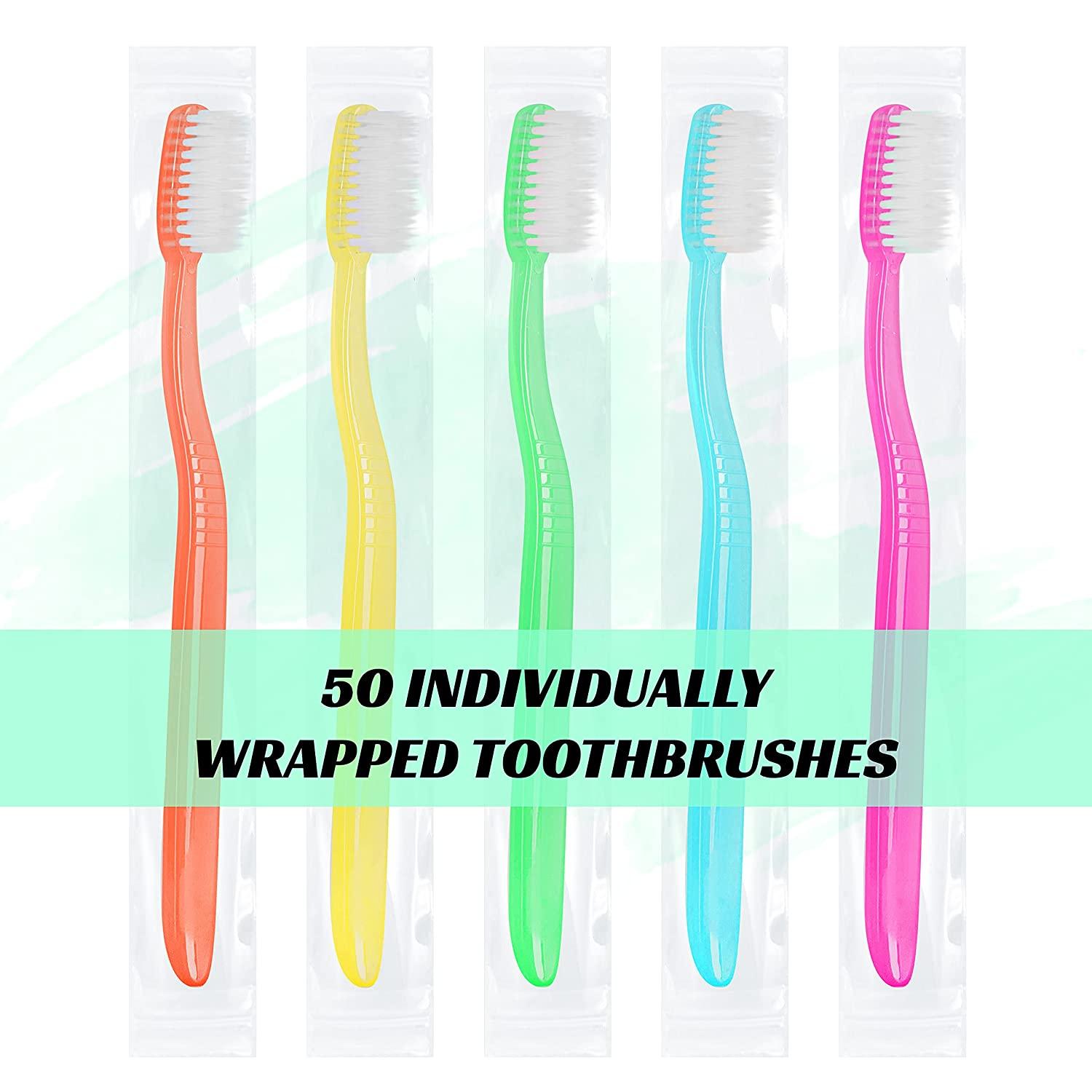 50 Pack Individually Wrapped Disposable Toothbrushes with Paste