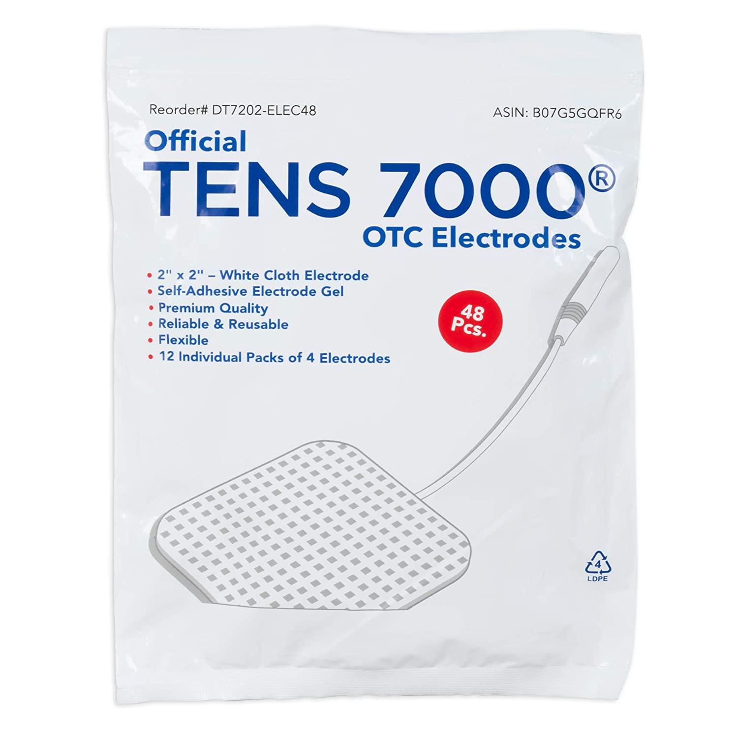 Tens 7000 Official Tens Unit Replacement Pads 48 Pack, Premium Quality OTC Tens Unit Pads, 2 x 2 Compatible with Most Tens Machines, Replacement
