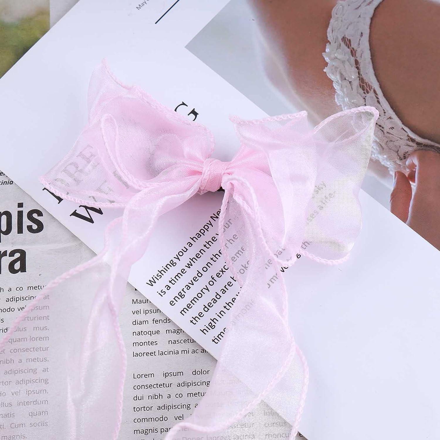 Andelaisi Vintage Silk Bow Hair Clips - Pink Chiffon 