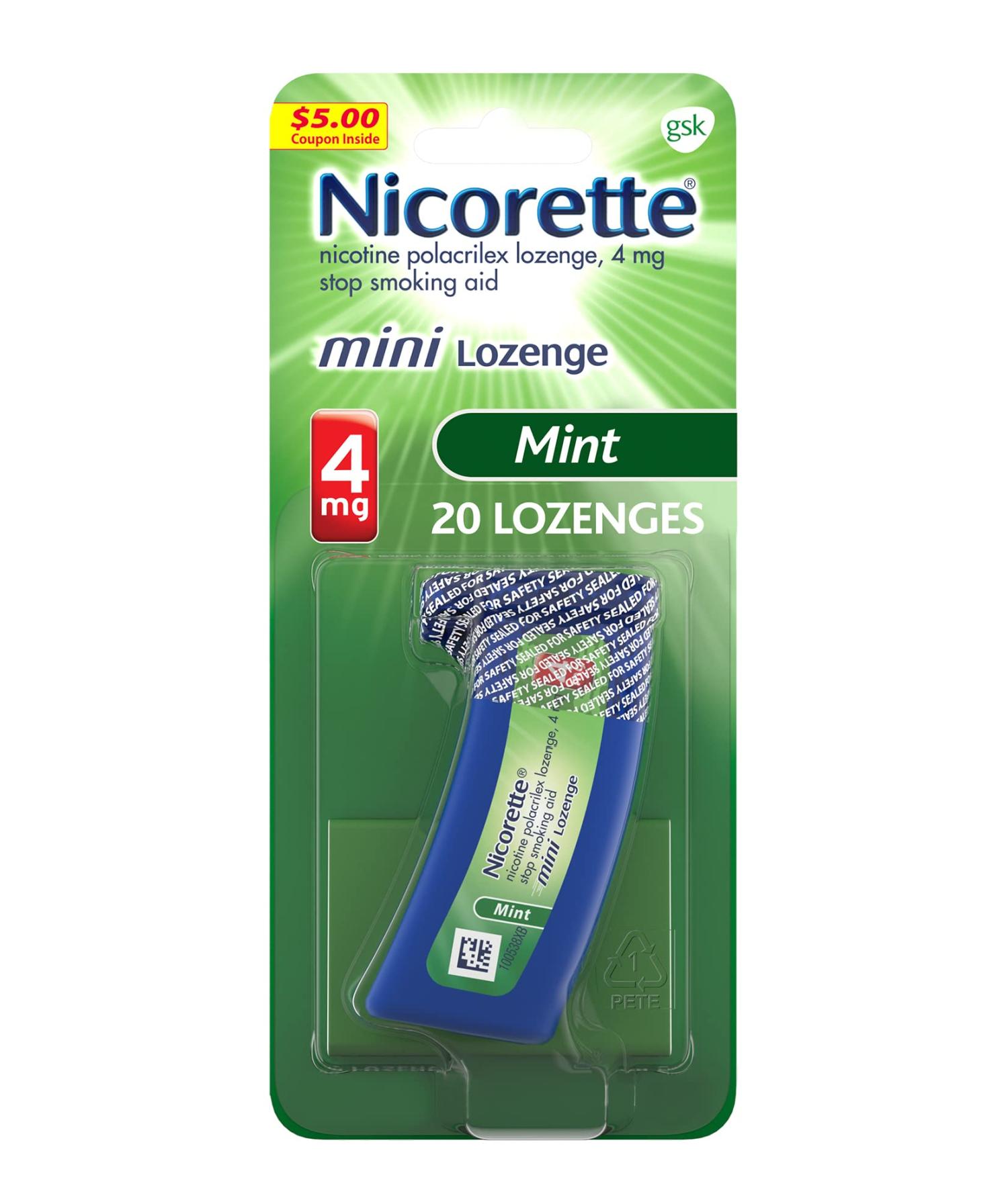 Nicorette 4mg Mini Nicotine Lozenges to Quit Smoking Mint Flavored Stop Smoking Aid, 20 Count