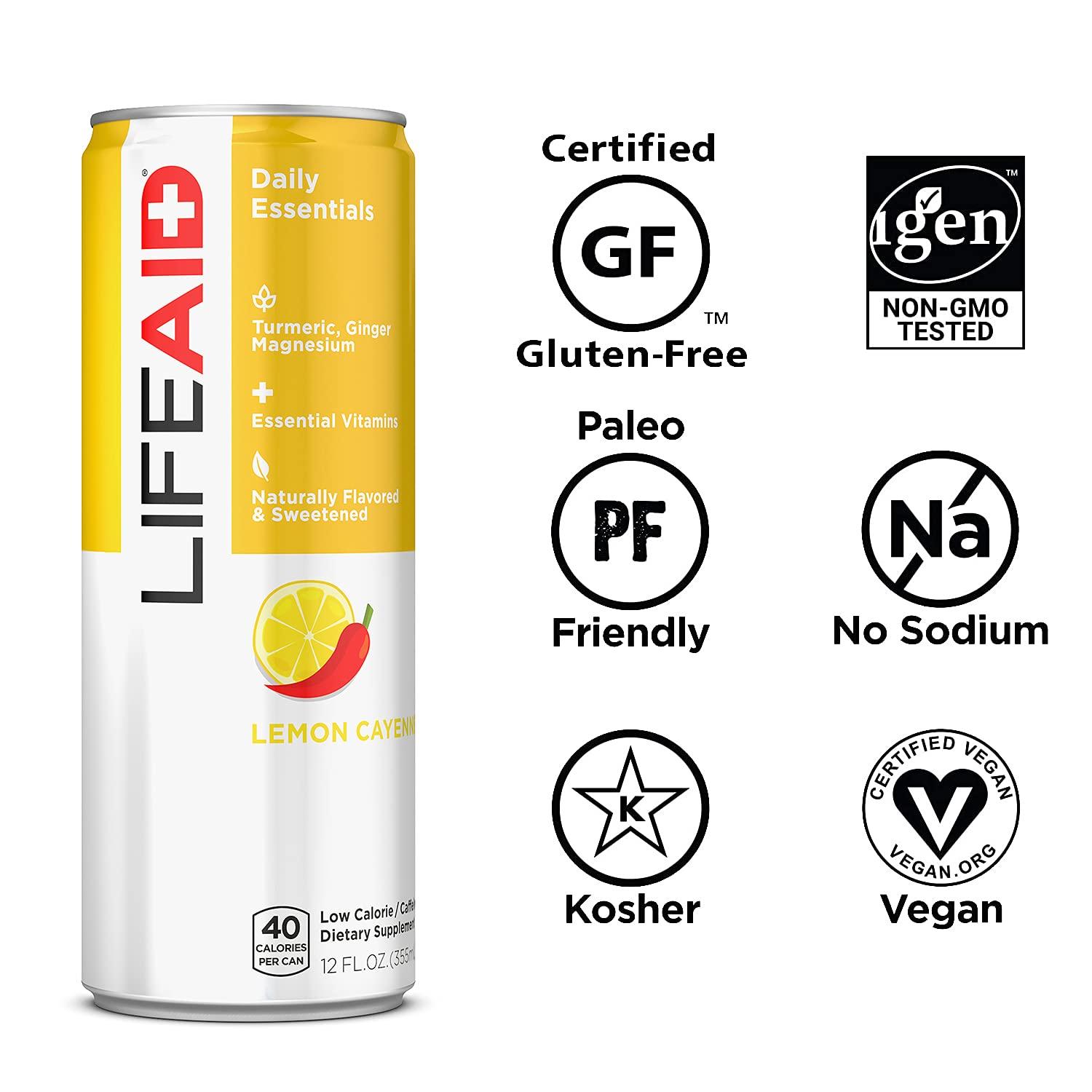 LIFEAID Vitality Blend, Daily Vitamins, Turmeric to Help Reduce Mild  Inflammation from Everyday Stress, Healthy Soda Replacement, 100% Clean,  Vegan, GF, 12-oz. cans (Pack of 12) LIFEAID 12 Fl Oz (Pack of 12)