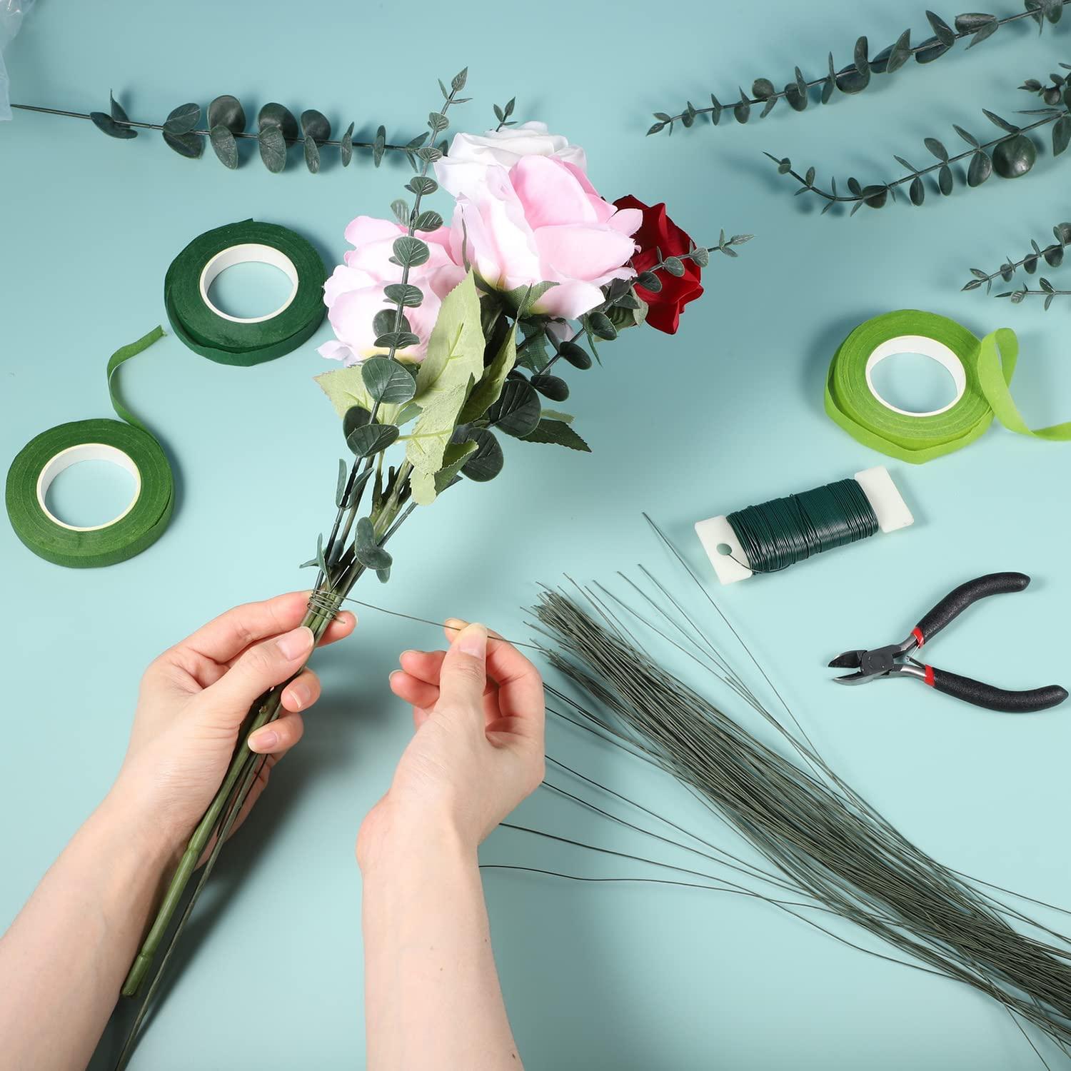 Pengxiaomei Floral Arrangement Kit Floral Tape and Floral Wire with Cutter Green  Floral Tape 22 Guage Floral Stem Wire 26 Gauge Green Floral Wire for  Bouquet Stem Wrap Florist Wreath Making Supplies