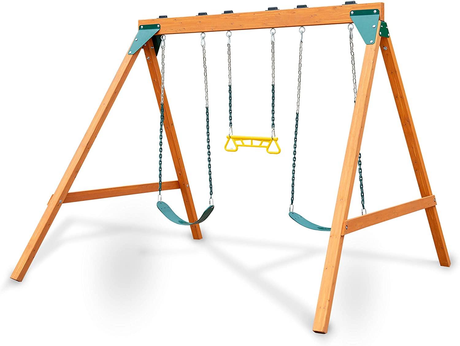 SwingNSlide PB 8360 Ranger Wooden Swing Set with Swings Brown