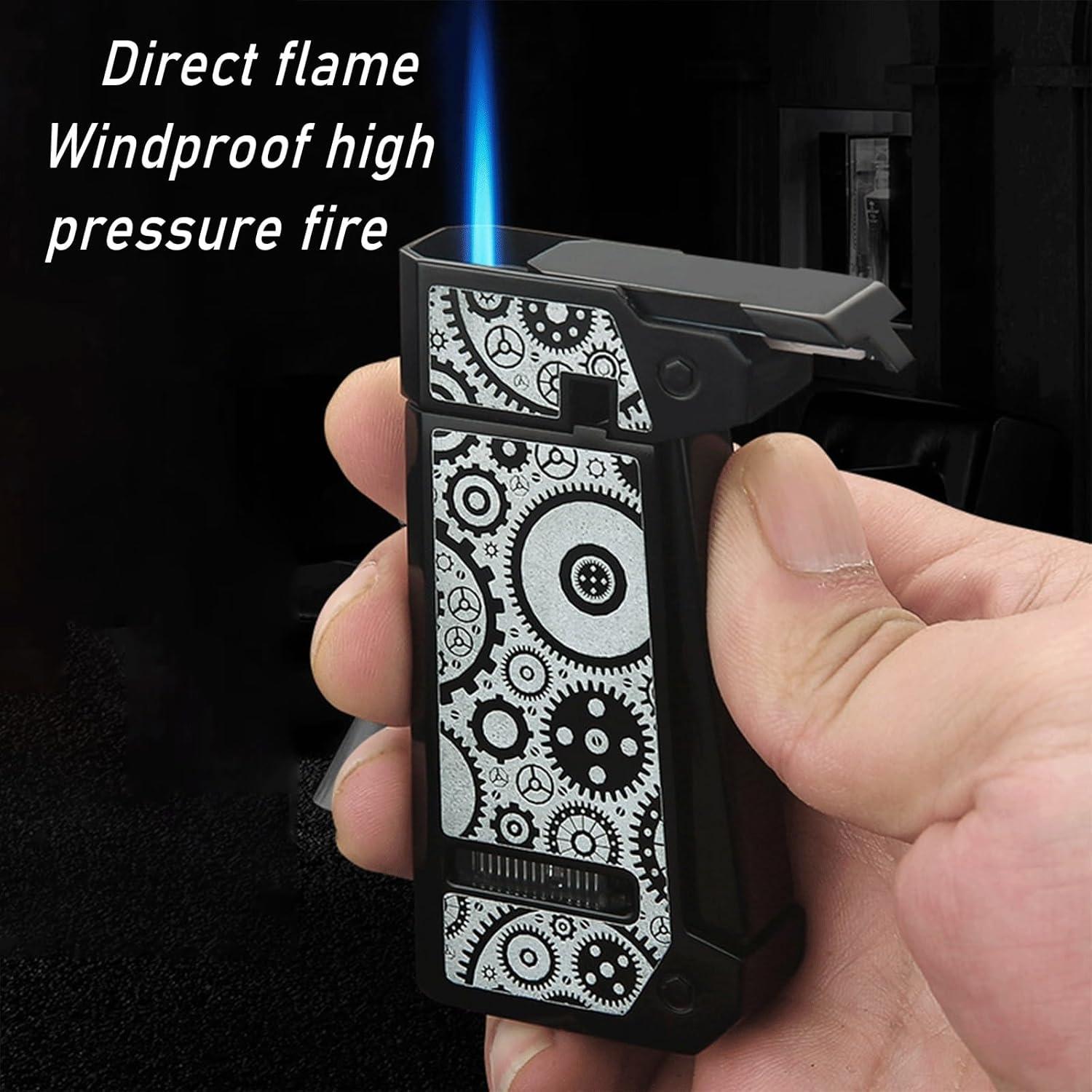 butane gas for cigarette lighters Metal Butane Lighter Side Press Windproof Direct Flame Butane Gas can  Adjust The Flame Size Suitable for Indoor and Outdoor Men's  Gift(Multi-Colored)