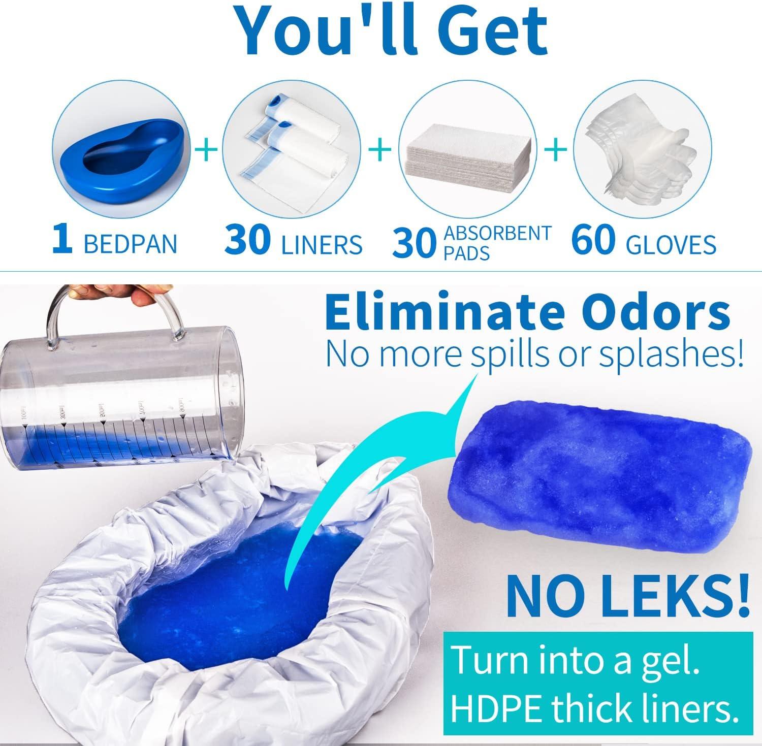 MINIVON Bedpan Set with 30 Disposable Liners Super Absorbent Pads and