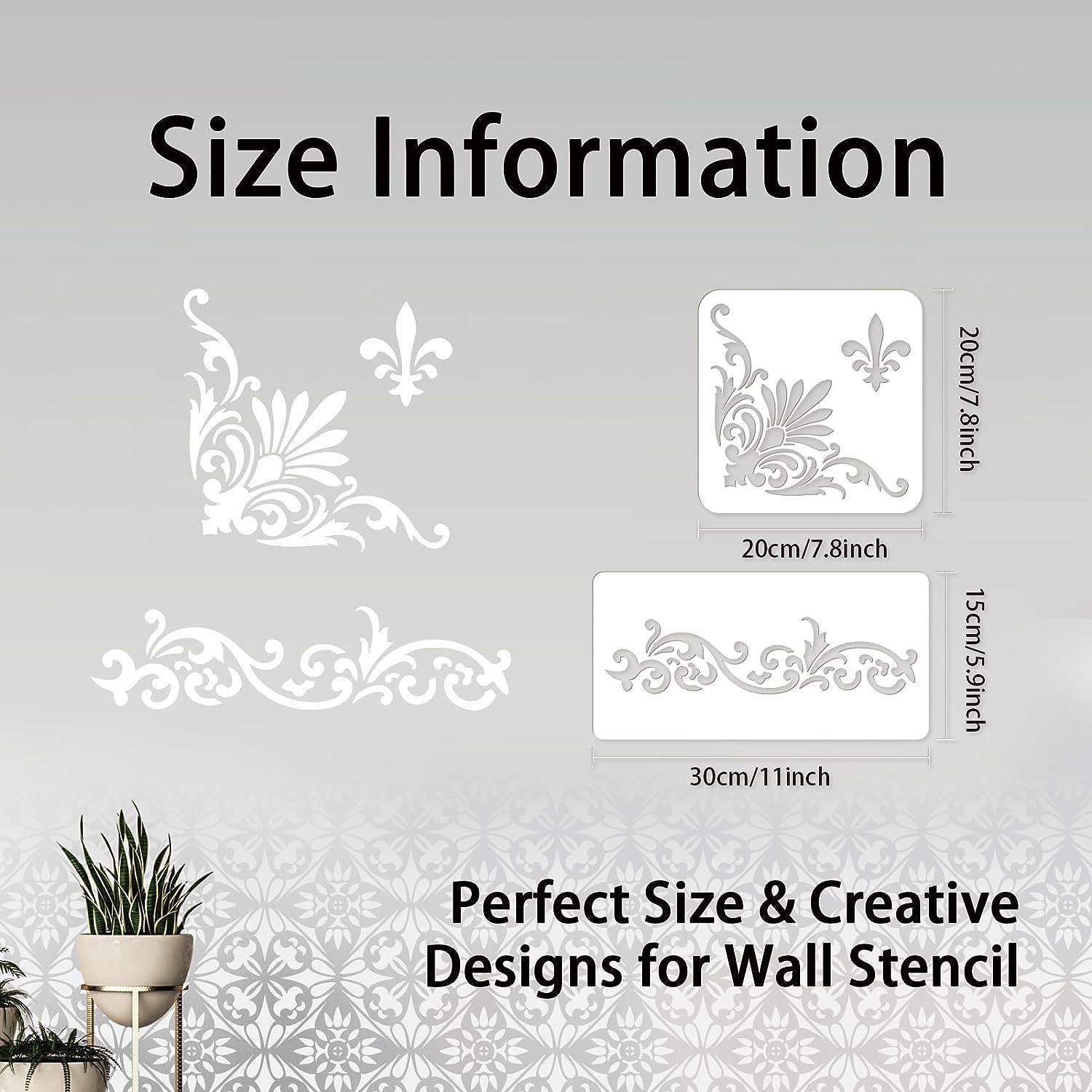 INFUNLY 4PCS Corner Stencils for Painting Flower Square Border Wall Stencil  Large Pattern Tile Stencil Reusable DIY Art Craft Stencils Furniture Decor  on Wood, Canvas, Paper, Fabric, Floor