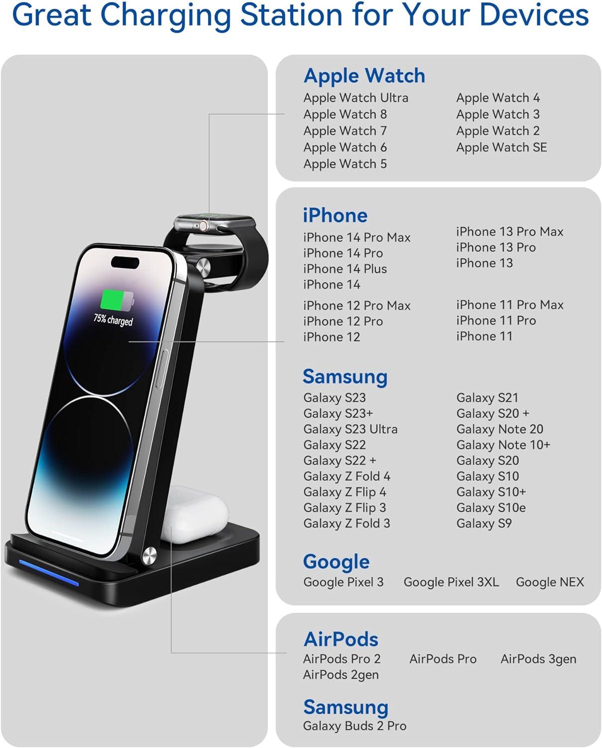 ELEGRP Foldable Charging Station for Apple Devices Wireless