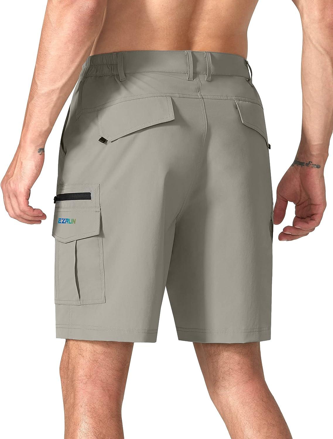 Men's Cargo Casual Hiking Shorts Stretch Quick Dry Outdoor Summer Shorts  for Work Golf Fishing Tactical with Zipper Pockets Khaki X-Large