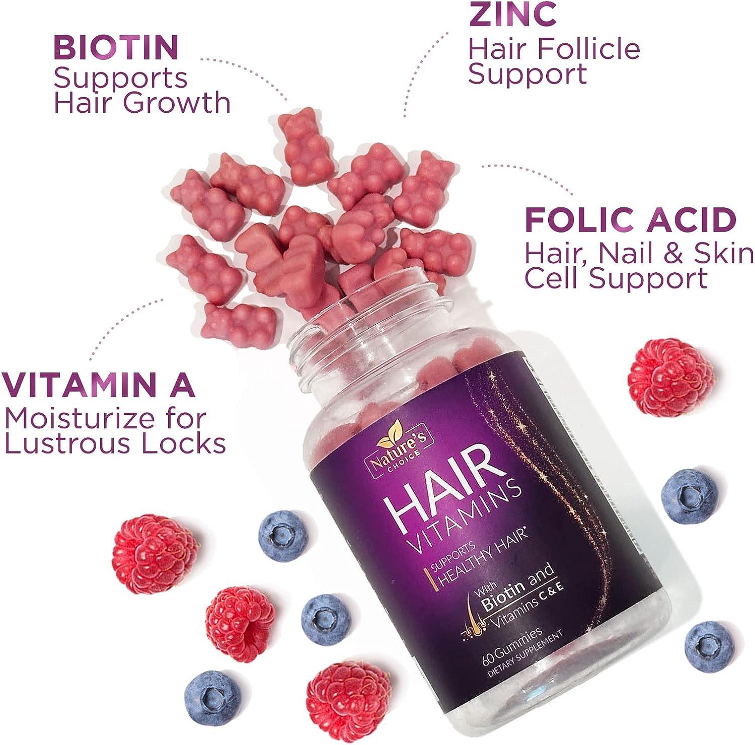 Hair Vitamins Gummies with Biotin 5000 mcg Vitamin E C Support