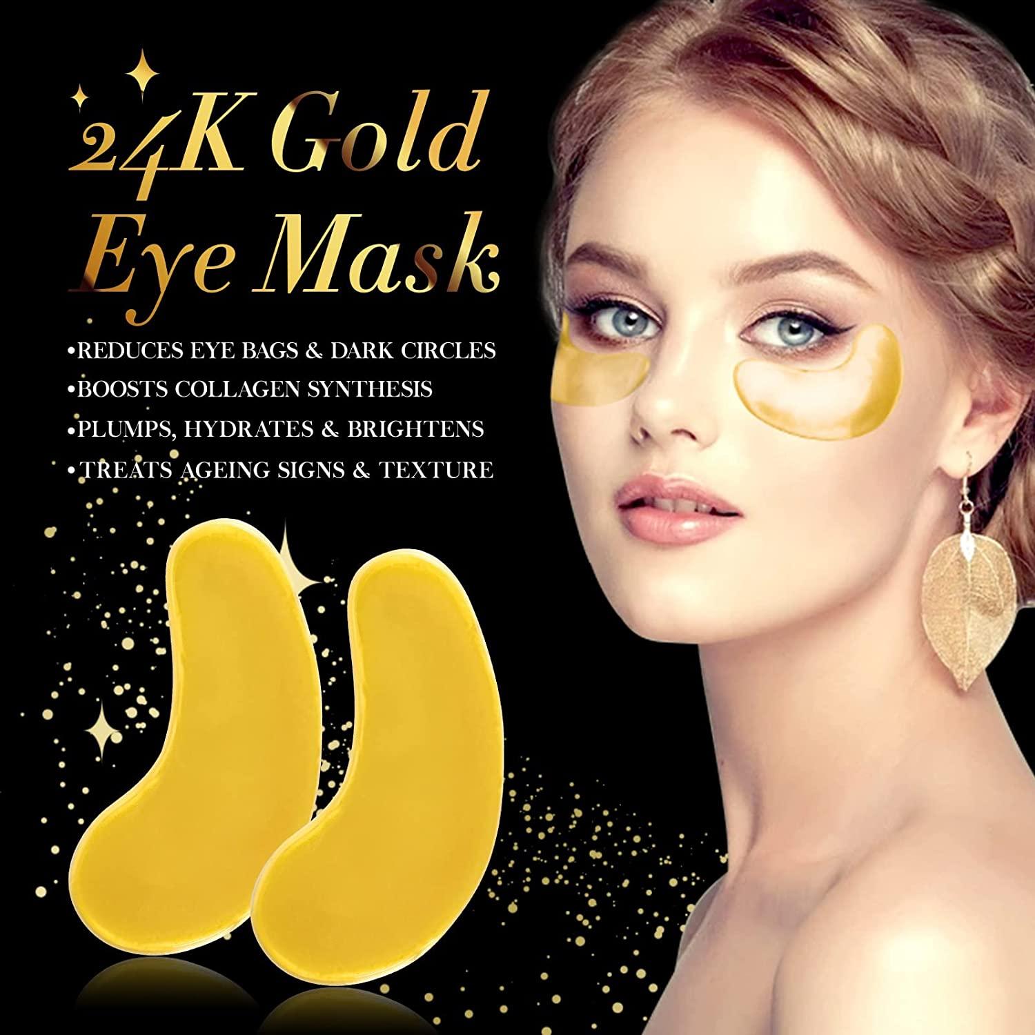 24k Gold Eye Mask,20 PC Gel Pads Collagen Eye Mask Under Eye Patches