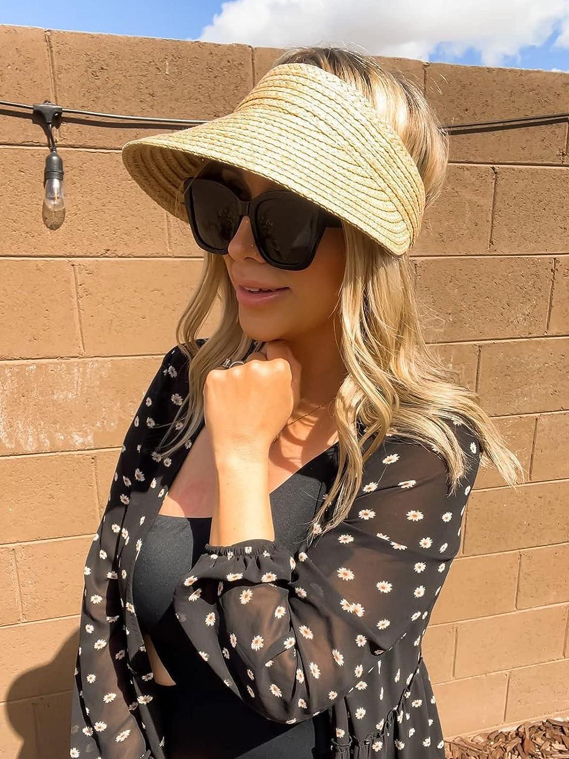 FURTALK Women's Wide Brim Straw Sun Visor Hat Foldable Beach