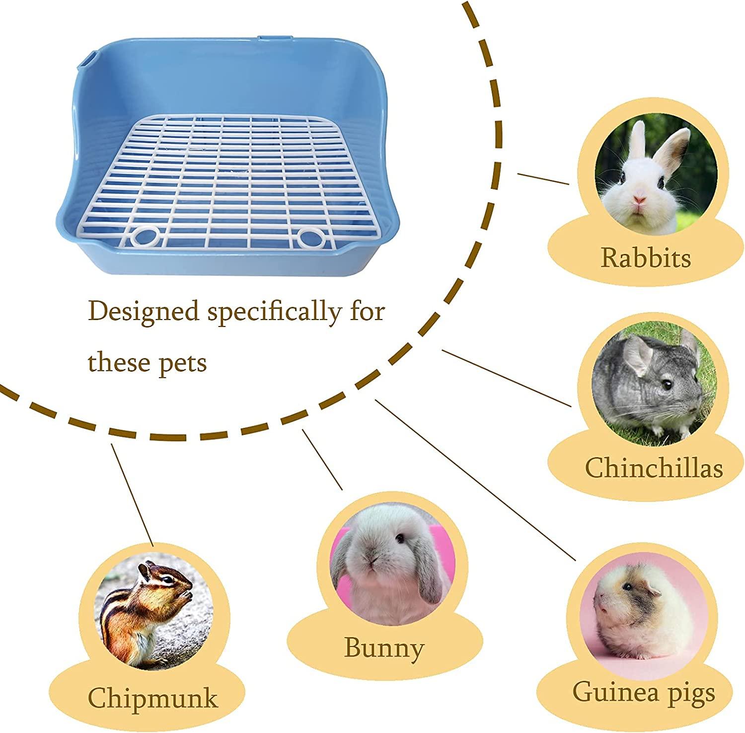 Small Animal Rabbit Litter Toilet, Plastic Square Cage Box, Corner Pan with Grate, Potty