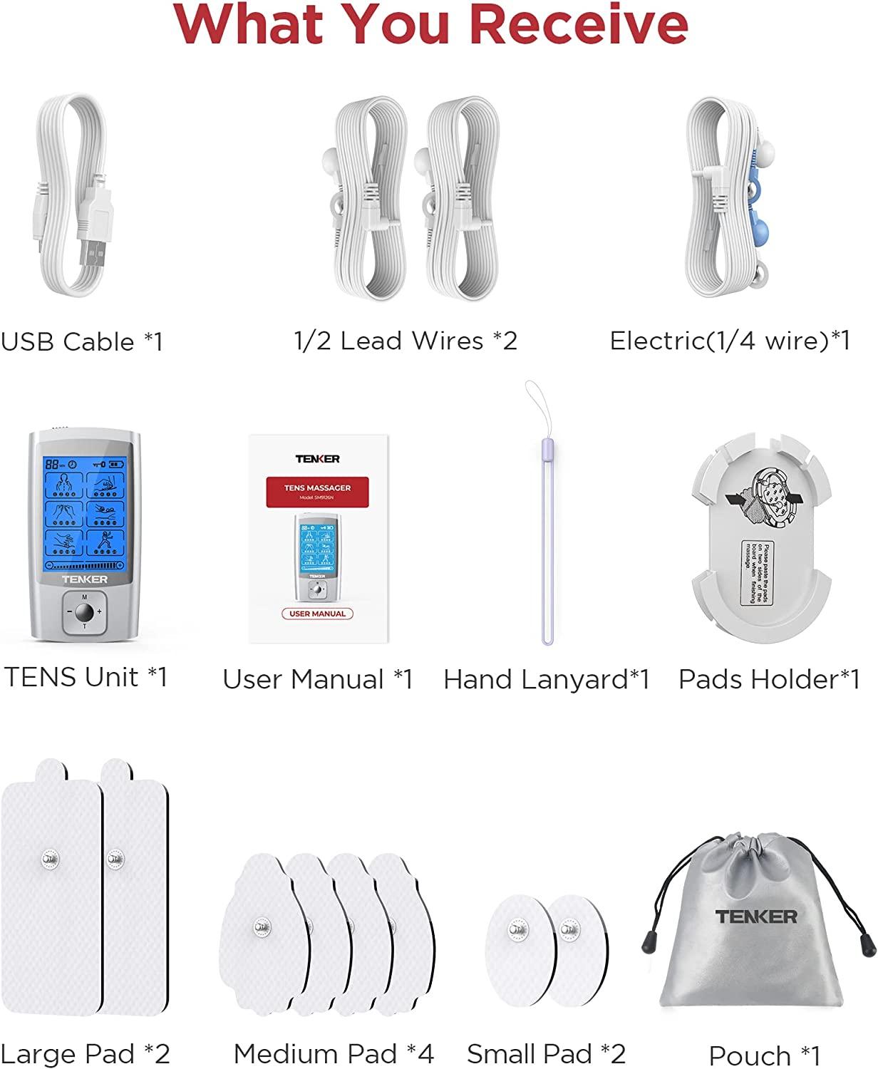 TENKER TENS EMS Unit Muscle Stimulator Machine 24 Modes Pulse Massager for  Pain Relief & Muscle Strength 
