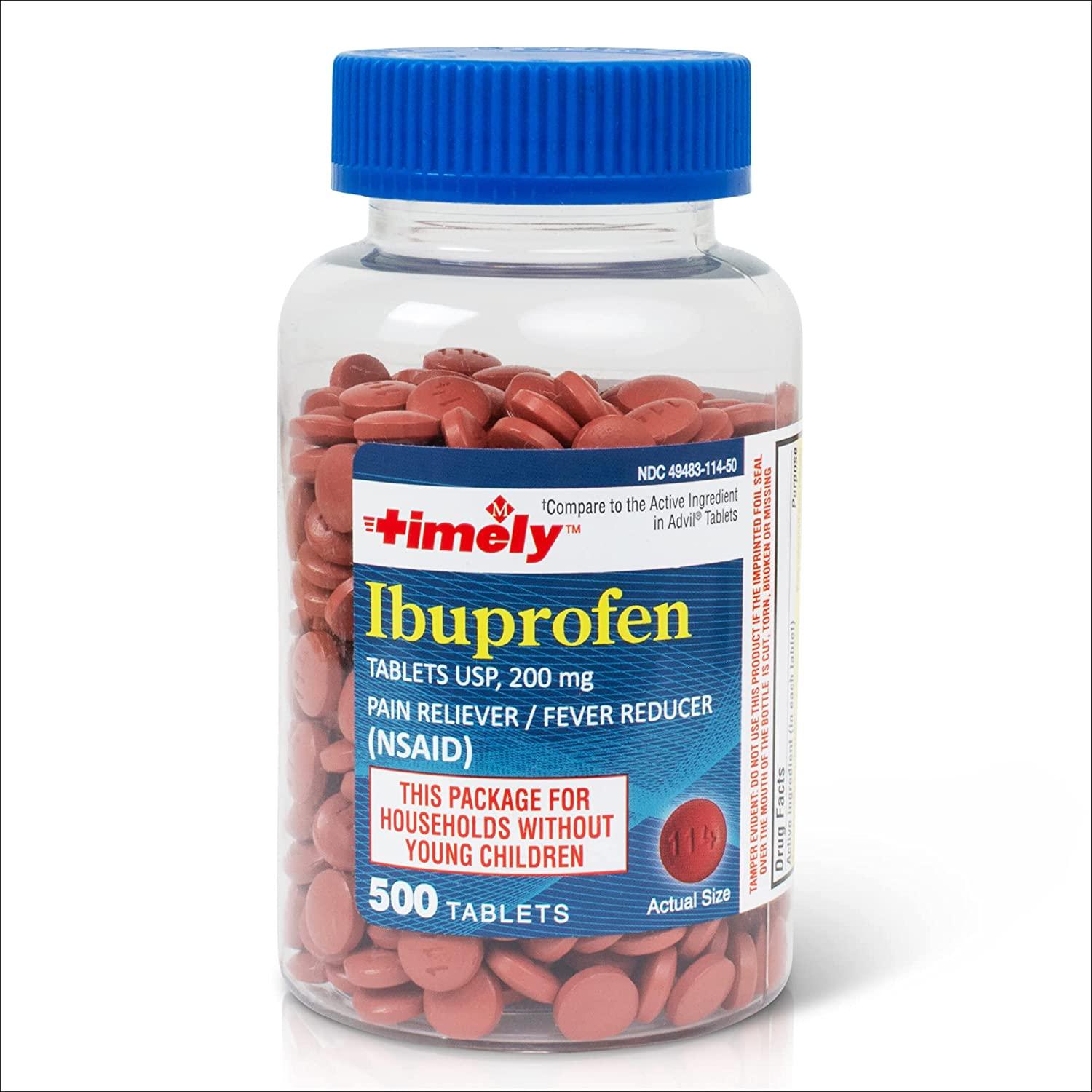 Timely Ibuprofen 200mg 500 Tablets Compared to Advil Tablets