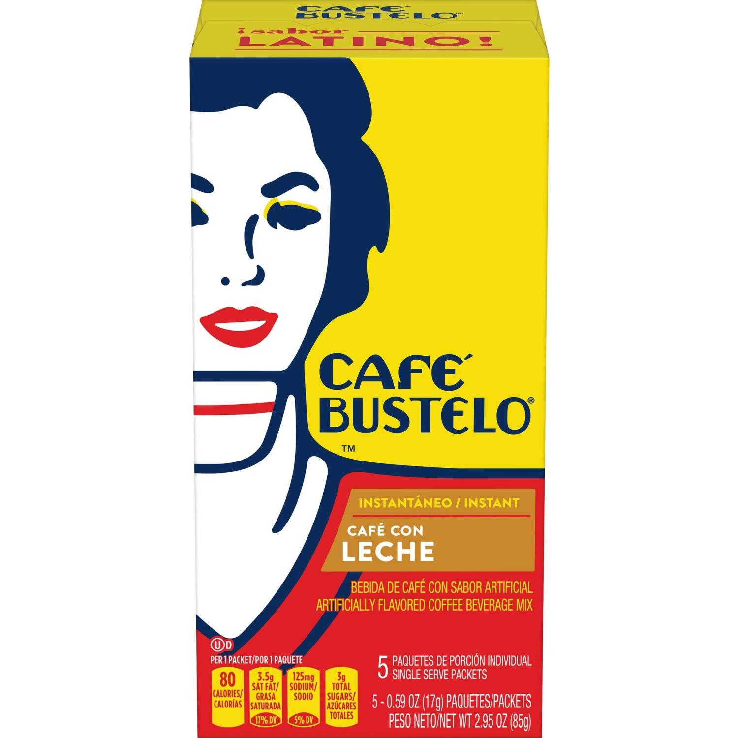 Cafe Bustelo Instant Coffee Cafe Con Leche 5 Packets (0.59 oz Each