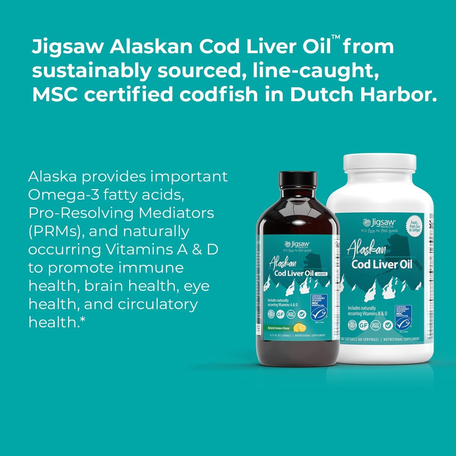 Jigsaw Health Alaskan Cod Liver Oil 180 Softgels for Omega3 Wellness