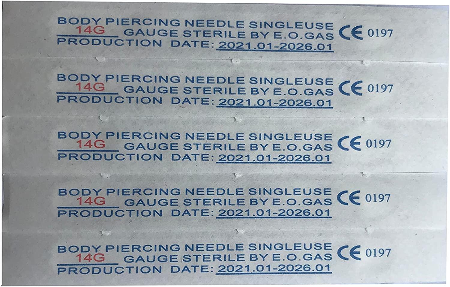 Shuiniba 14G 5 Pieces Body Ear Navel Nose Lip Nipple Piercing Needles