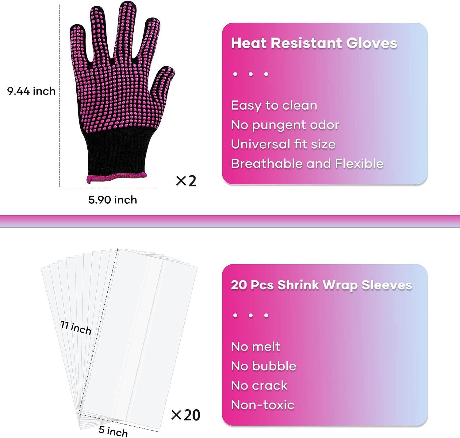 HTVRONT Heat Resistant Gloves Kit - 2Pcs Heat Gloves for Sublimation, 8 Pcs  Silicone Bands for Sublimation Tumbler, 1 Pcs Heat Tape for Sublimation,  20Pcs Shrink Wrap for Sublimation Tumblers