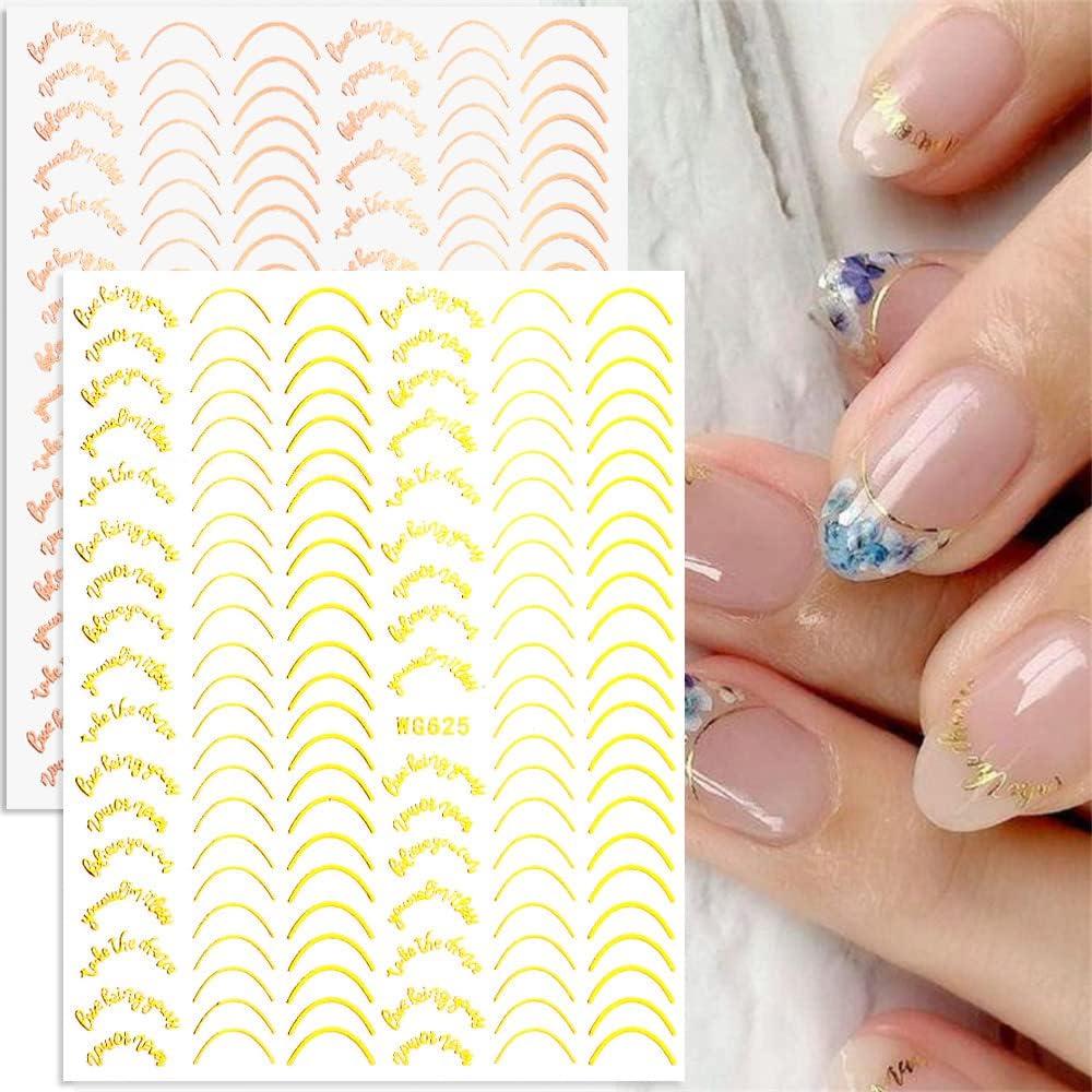 Amazon.com: Line Nail Art Stickers Rose Gold Silver Metal Nail Sticker Nail  Art Supplies 3D Metallic Curve Stripe Wave Lines Nail Decals French Nail  Designs Accessories Striping Tape Wavy Nail Decoration 6