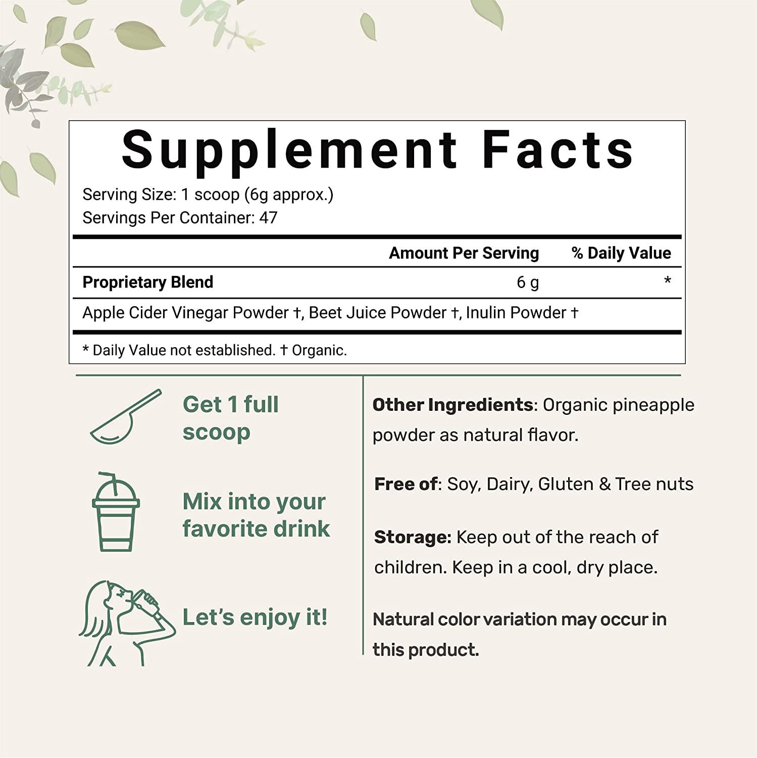 Organic Apple Cider Vinegar Powder with The Mother, Water Soluble, 10