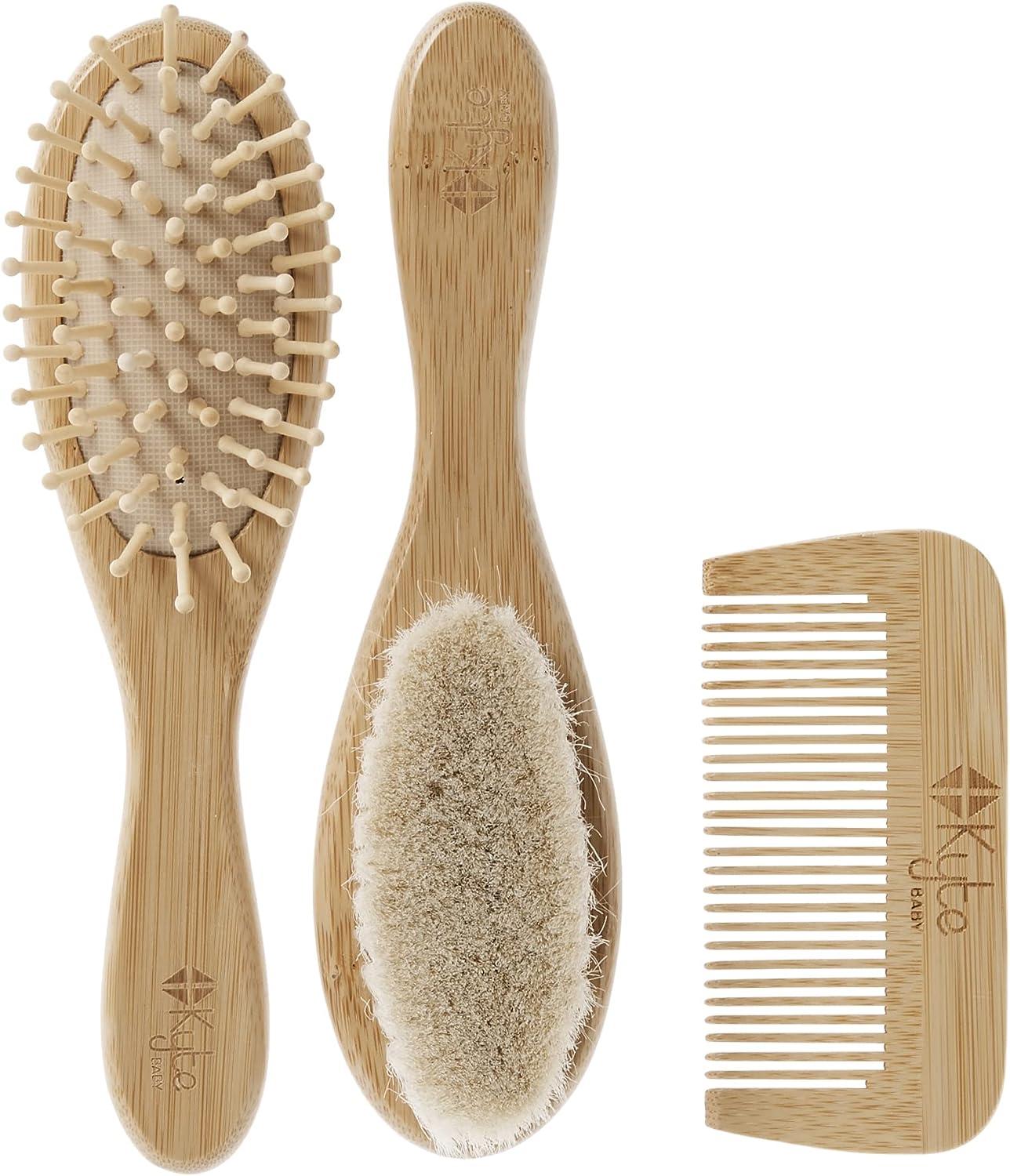 Kyte BABY Bamboo 3Piece Brush Set Goat Hair Brush, Wooden Bristle