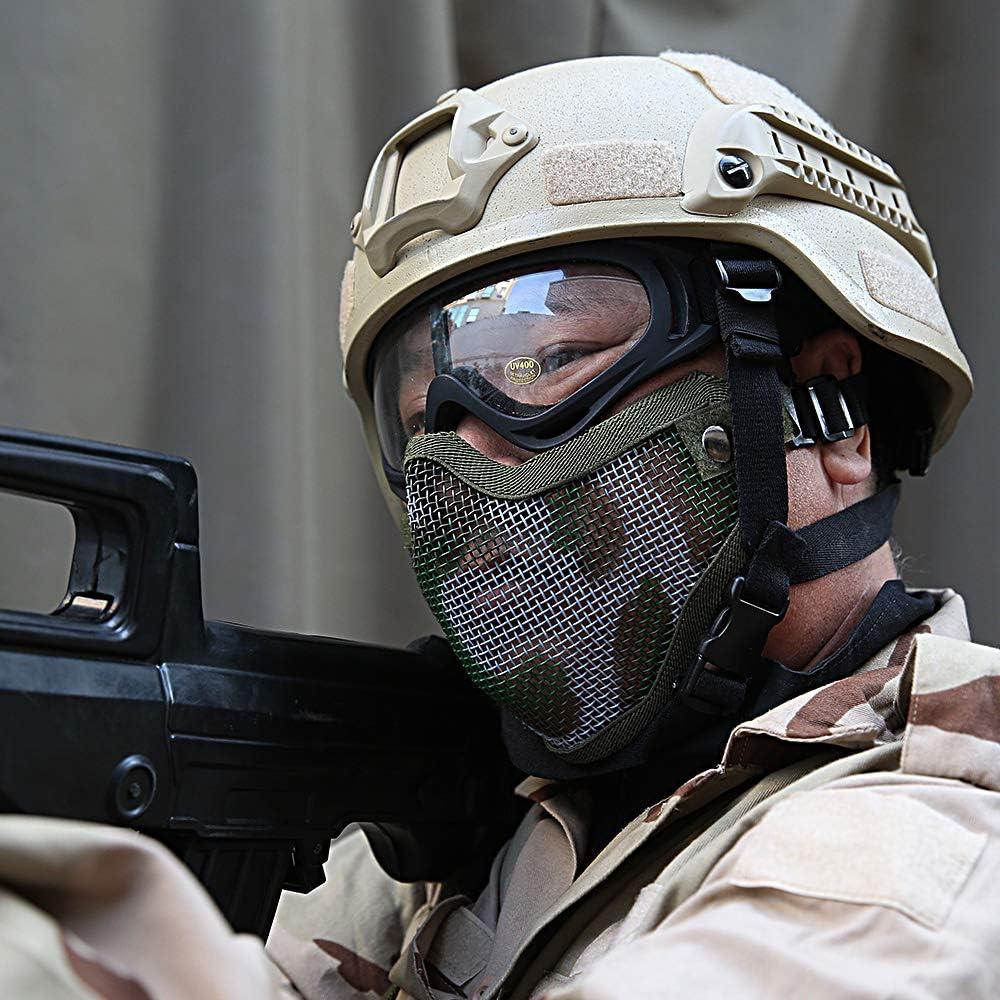 MGFLASHFORCE Airsoft Mask and Goggles, Steel Mesh Mask Army Green
