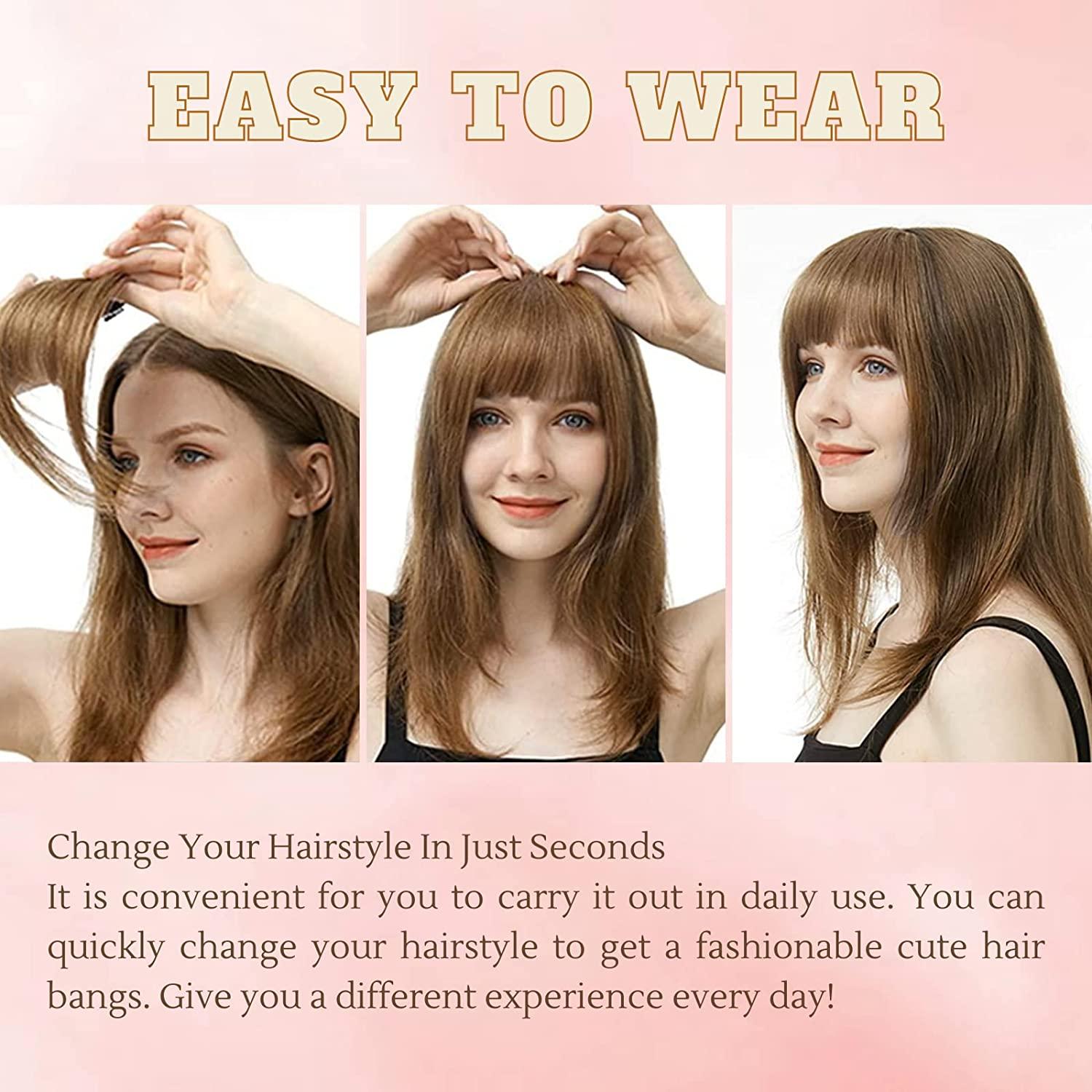 French Bangs Blonde Hair Clip 100 Human Hair Extensions for Women Wispy Fringe with Temples Clip on Air Bangs for Daily Wear