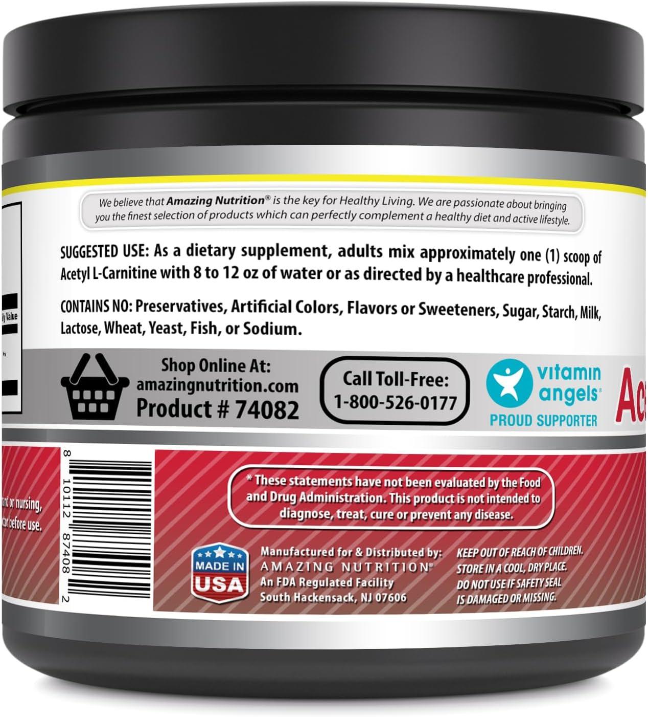 Amazing Formulas Acetyl L-Carnitine Powder 100g - Non-GMO Gluten Free 100  Servings | Premium USA Supplement | Buy Now with Express International  Delivery | GoSupps.com