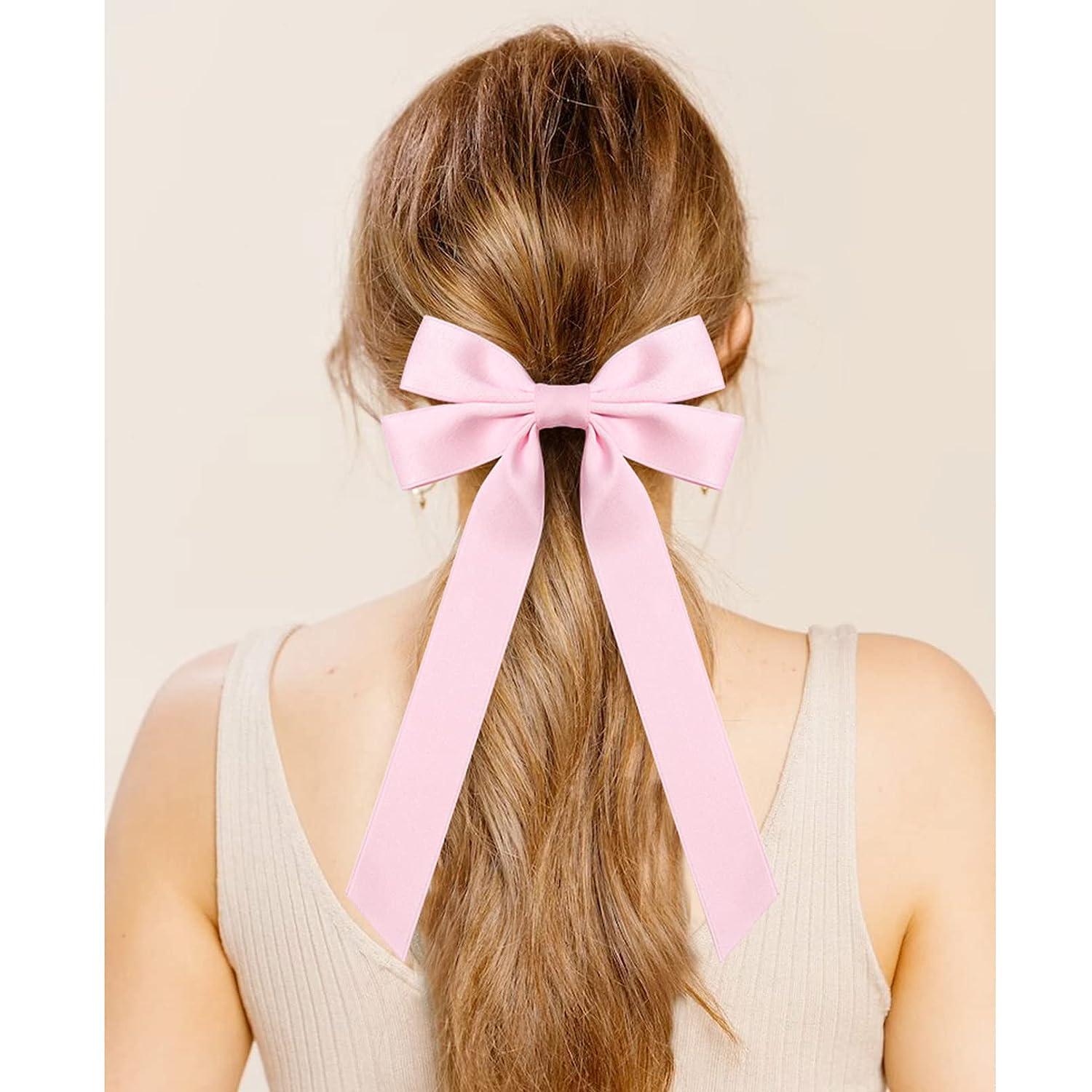 Strasburg Children Satin Ribbon Hair Bow with Alligator Clip Dressy Large Bow for Hair, Pink
