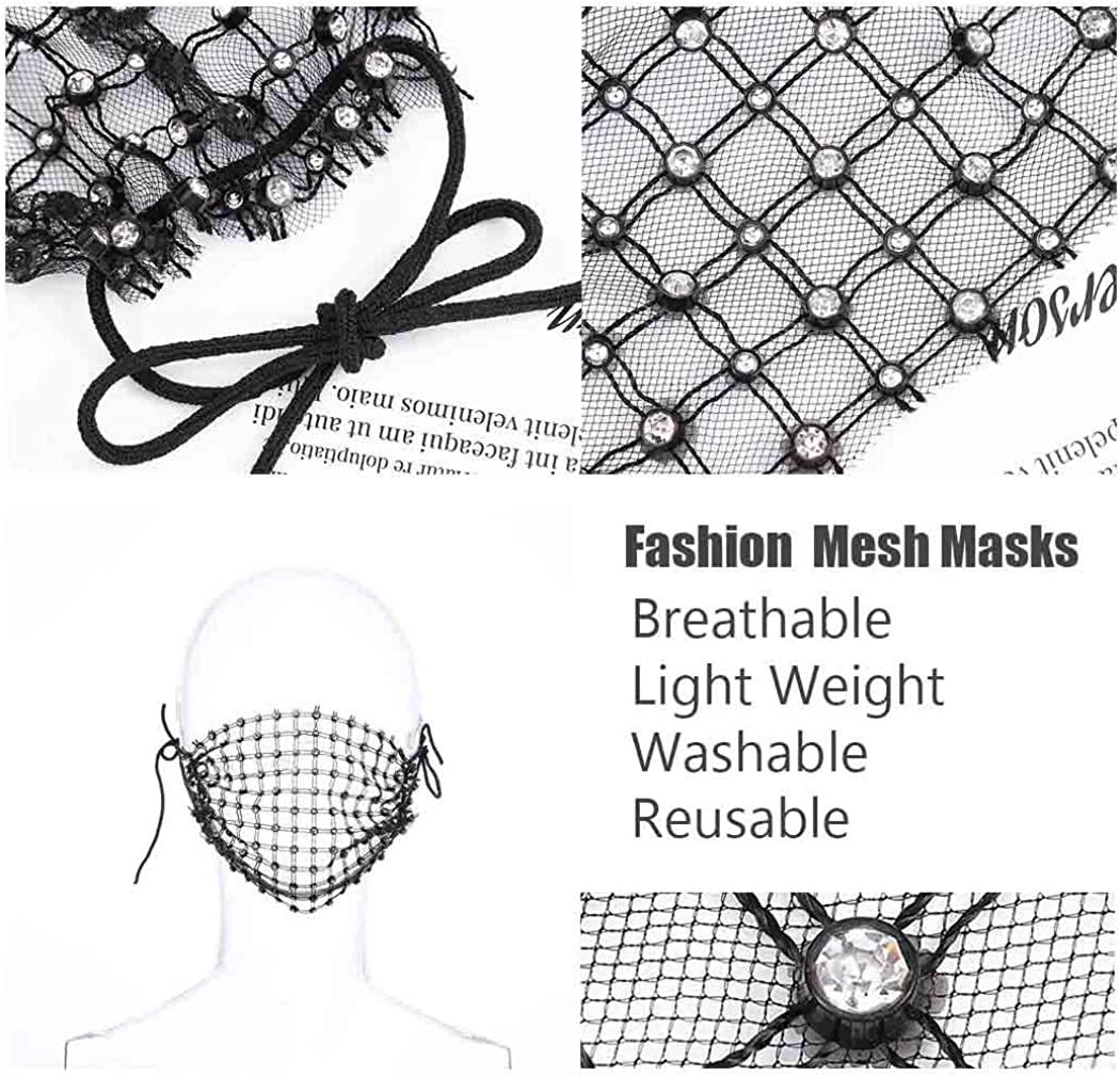 Fashion Mask (Mesh Black/Iridescent Rhinestones) In Stock