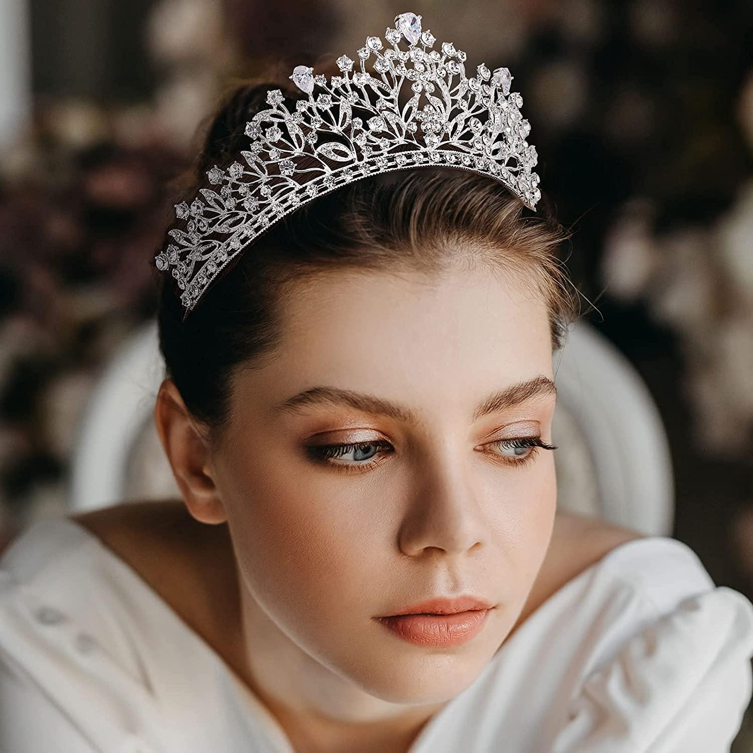 AW BRIDAL Wedding Tiaras and Crowns for Women Crystal Princess Crown Rhinestone  Bridal Tiara Birthday Queen Crown for Wedding Crown for Brides (Silver)