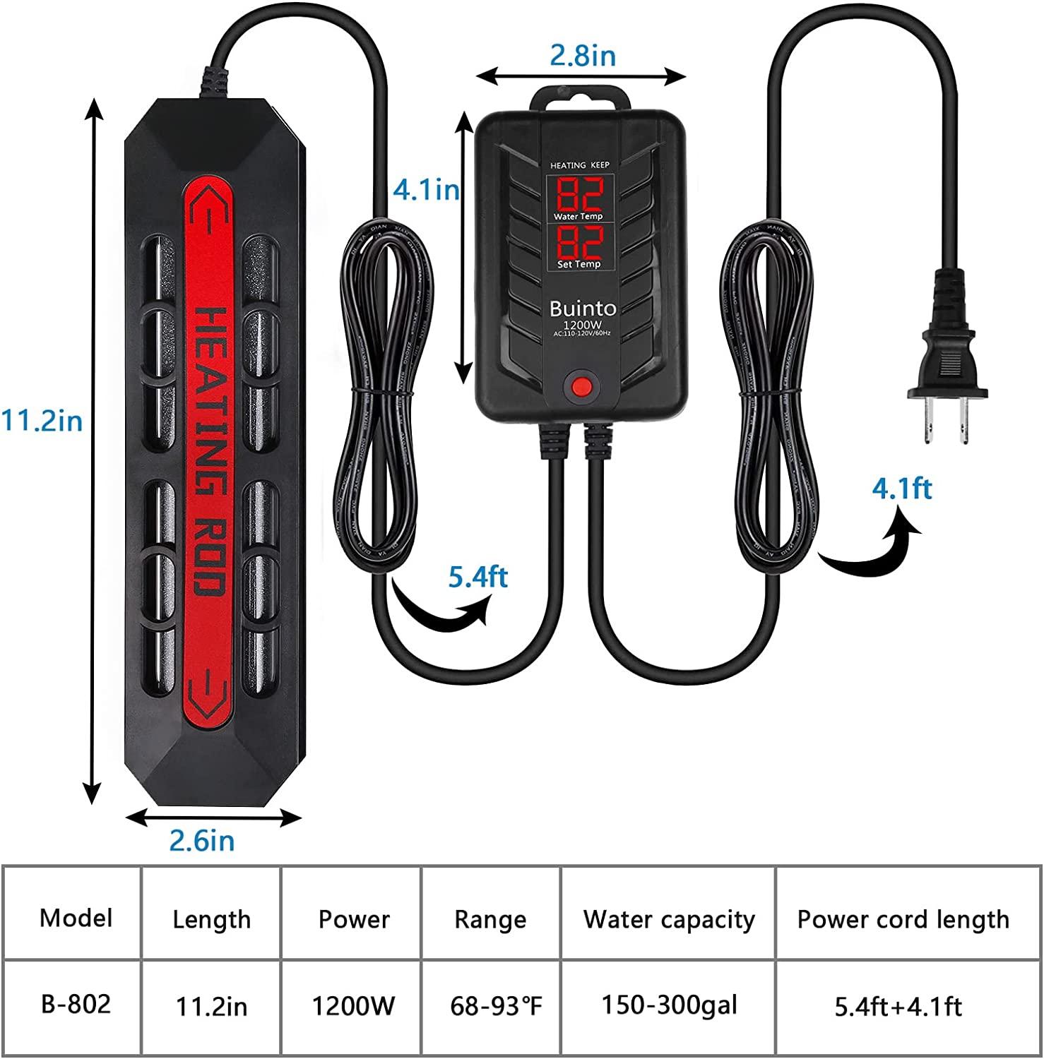 Buinto Aquarium Heater, 1200W Fish Tank Heater, Double Tube Heating